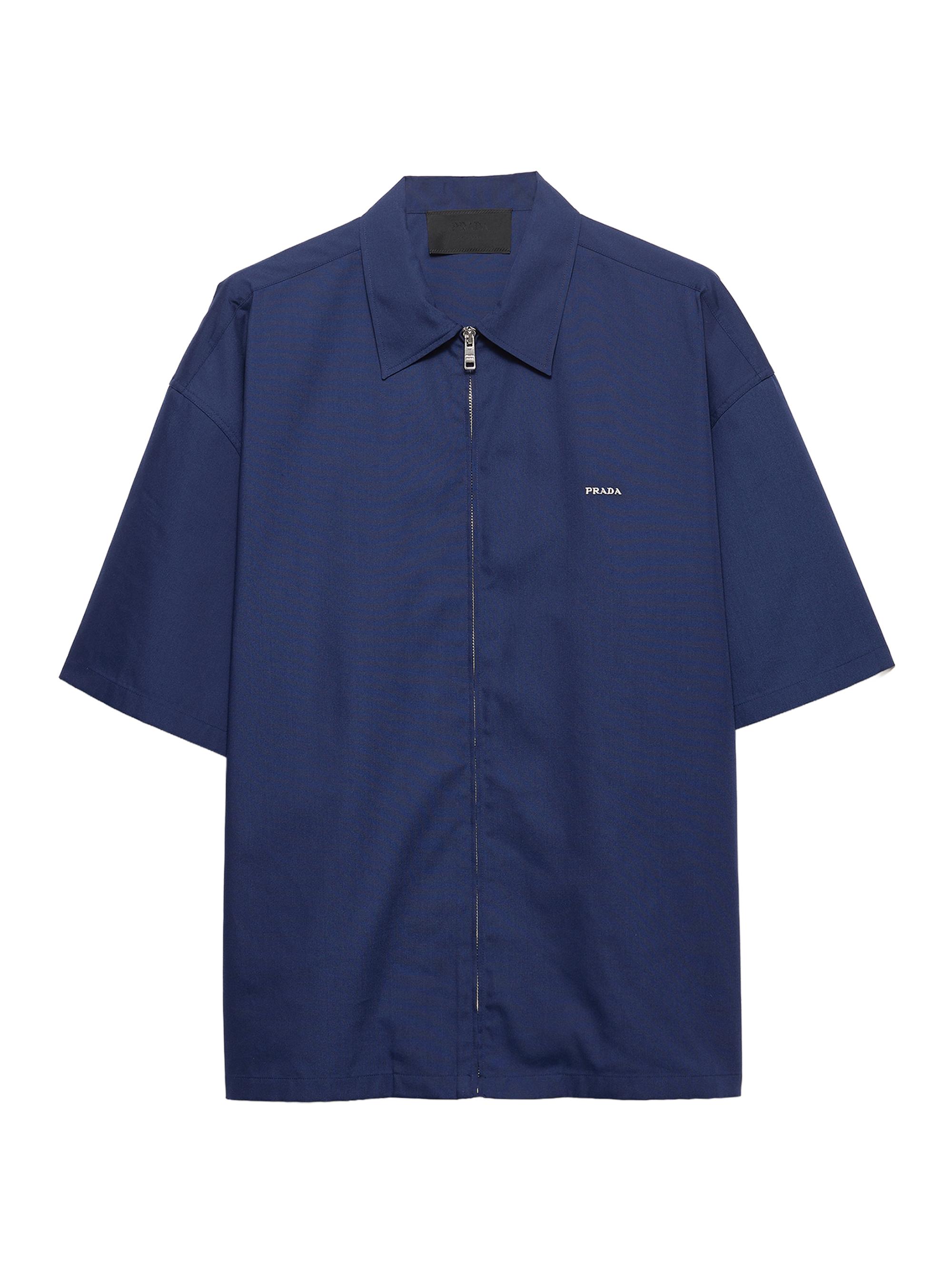 Prada Men's Short-Sleeved Technical Cotton Shirt - Blue