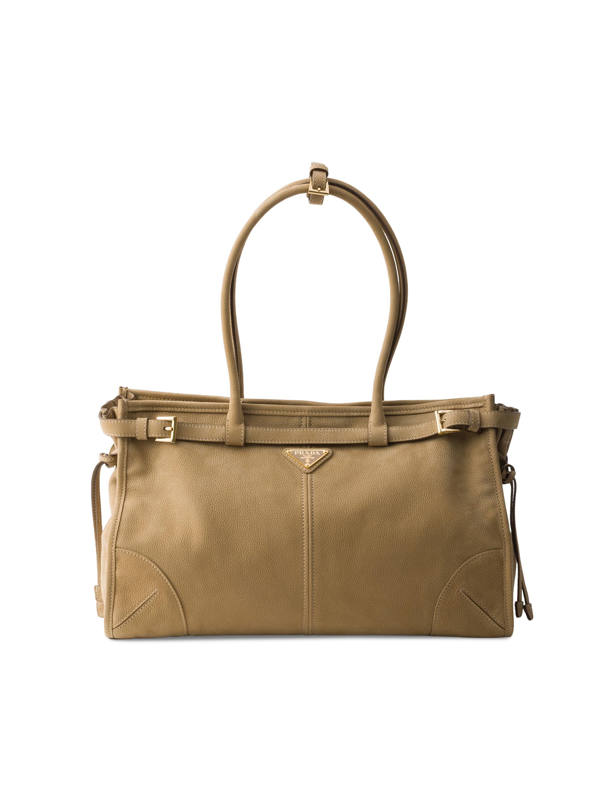 Prada Women's Bonnie  Nubuck Leather Shoulder Bag - Beige Khaki