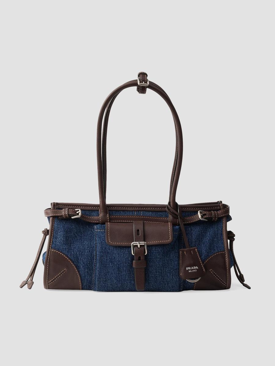Prada Bonnie Medium Denim and Leather Top Handle Bag | Saks Fifth