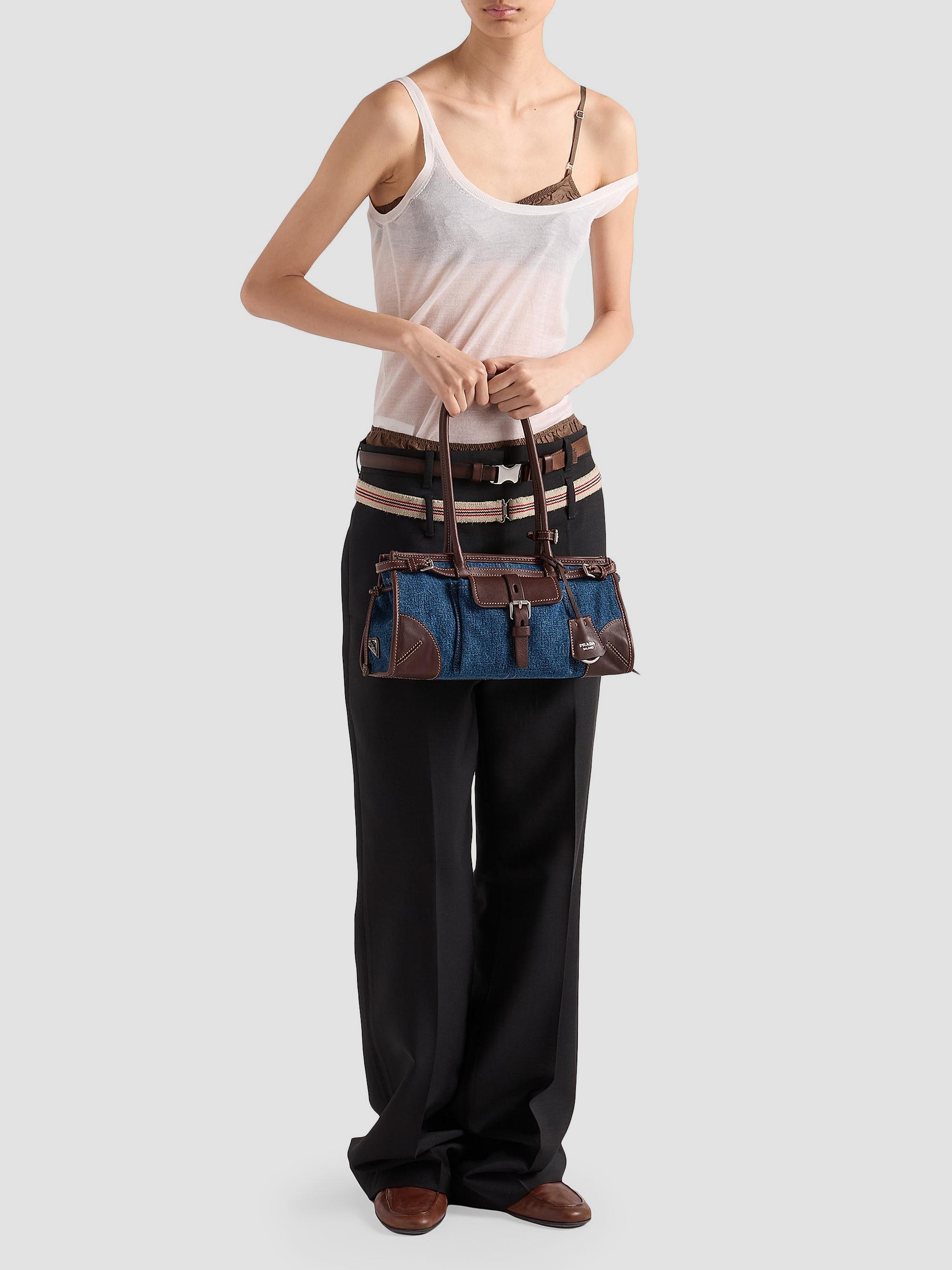 Prada Bonnie Medium Denim and Leather Top Handle Bag | Saks Fifth
