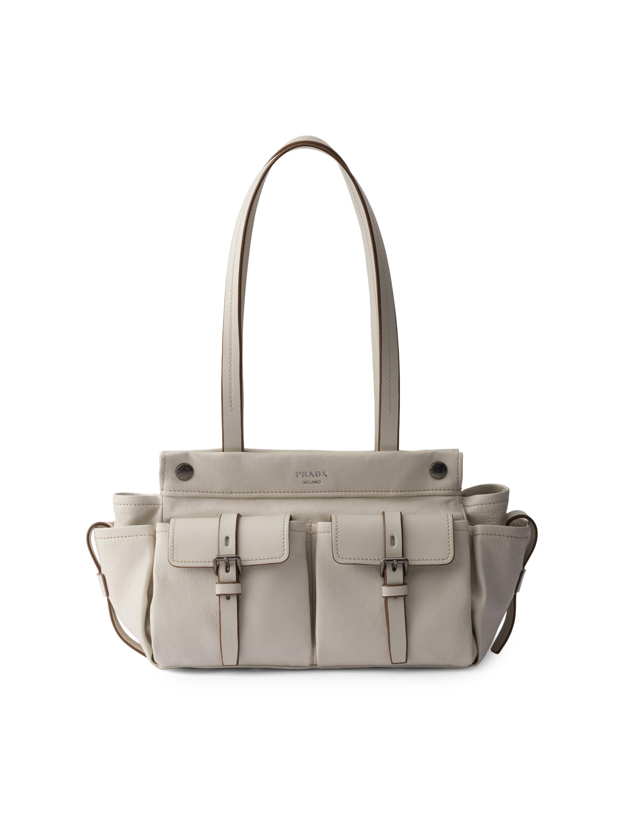 Prada Women's Route  Leather Tote Bag - Beige Khaki