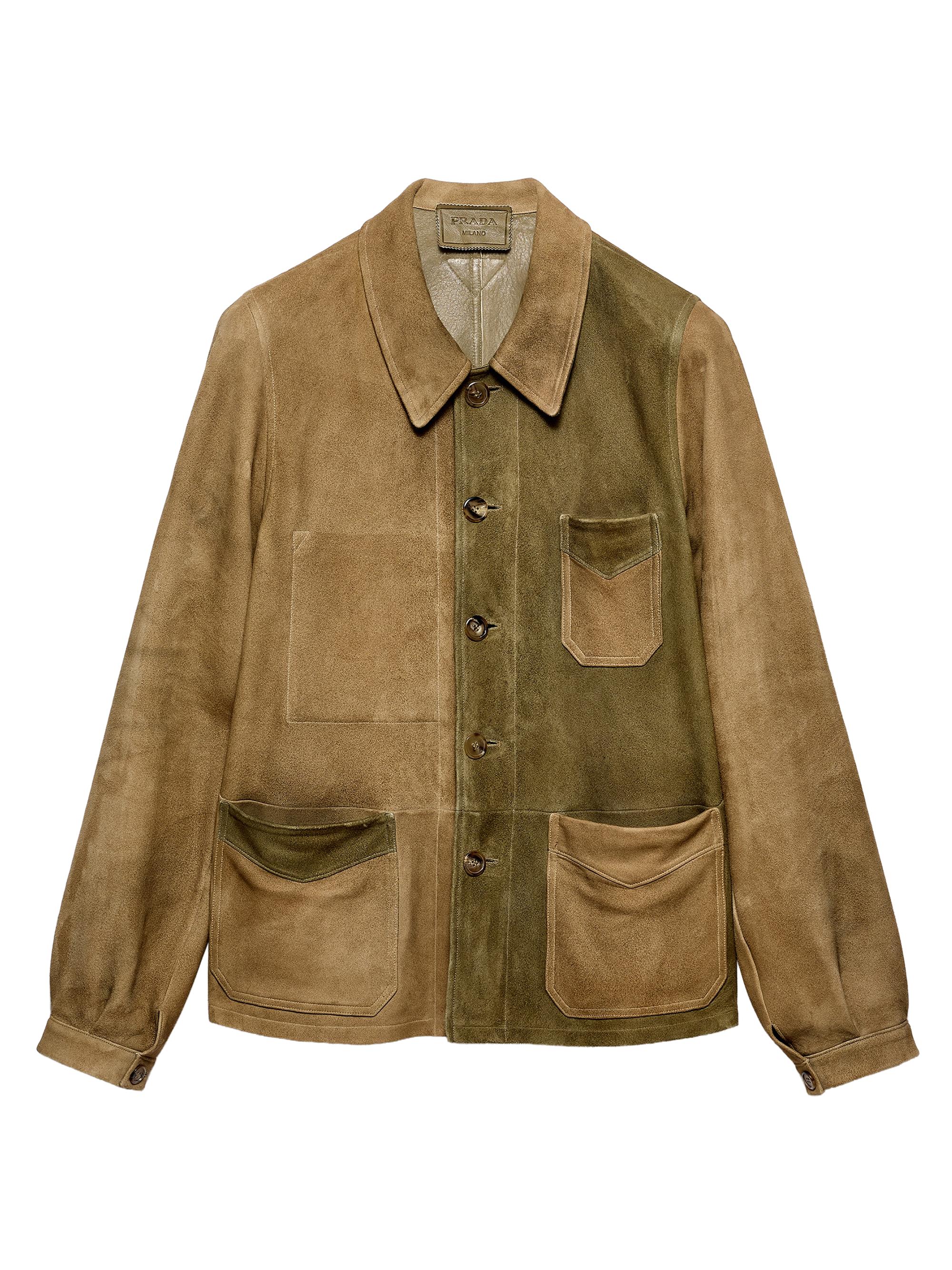 Prada Men's Suede Blouson Jacket - Green Brown