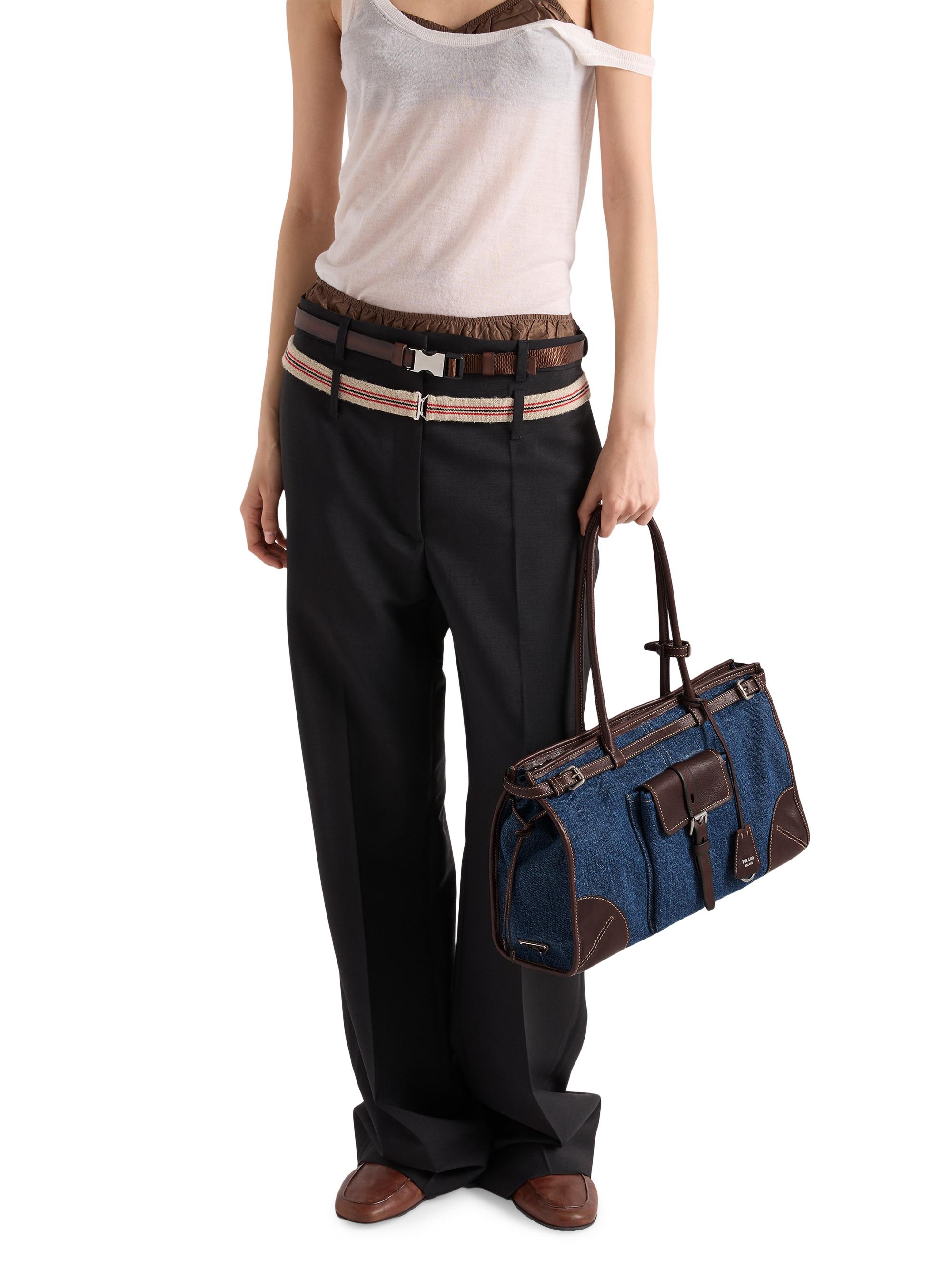 Prada Women's Bonnie  Denim and Leather Top Handle Bag - Blue