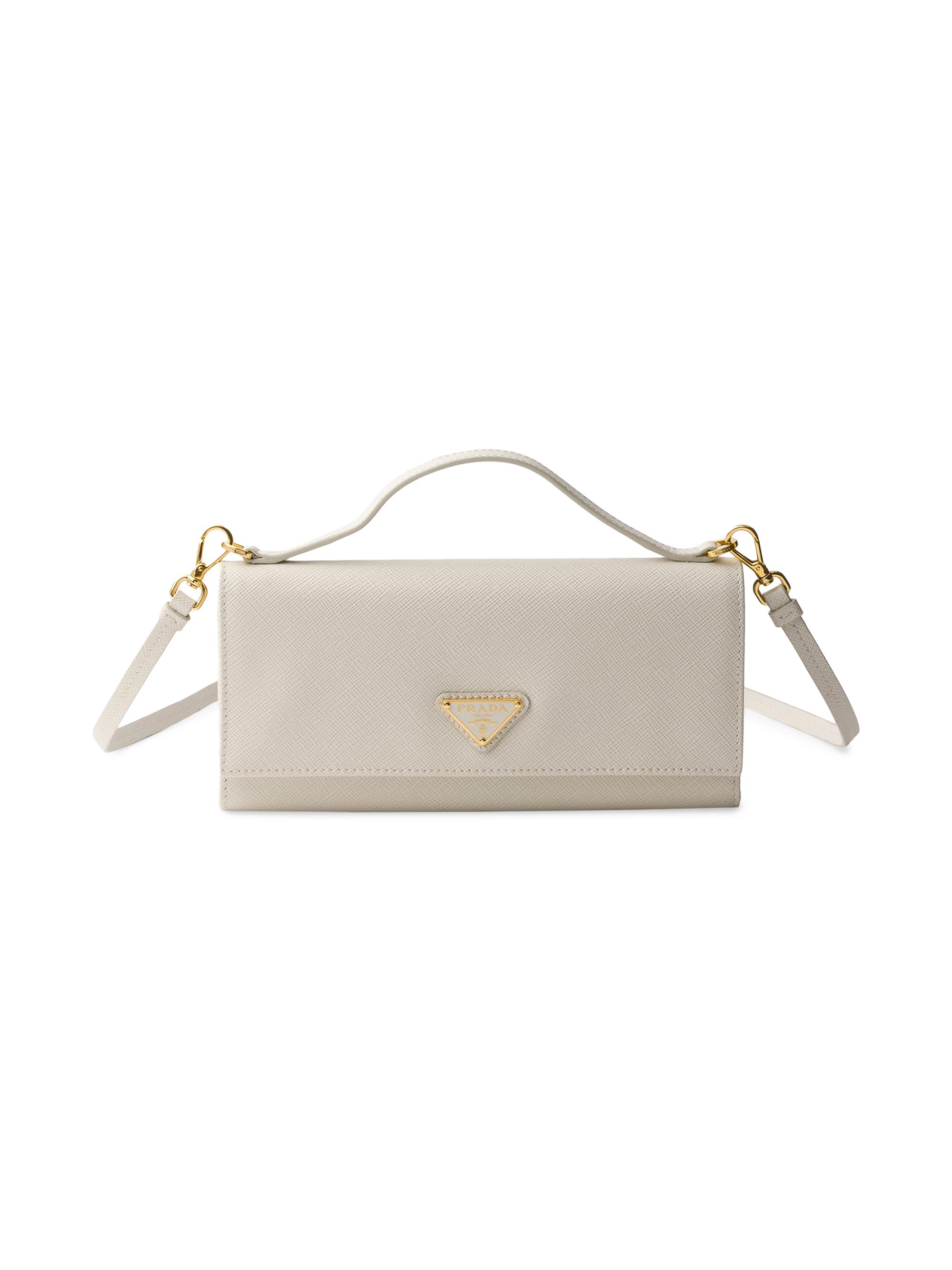 Prada Women's Saffiano Leather Wallet with Shoulder Strap - Beige Khaki
