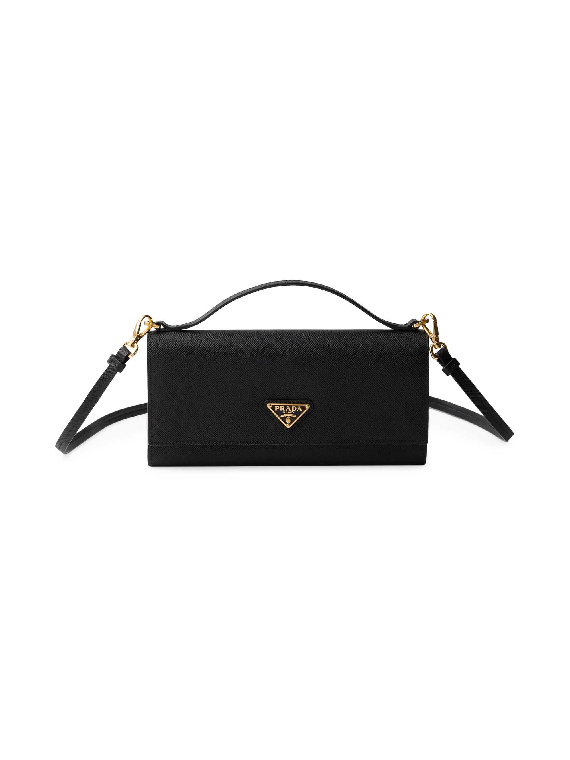 Prada Women's Saffiano Leather Wallet with Shoulder Strap - Black