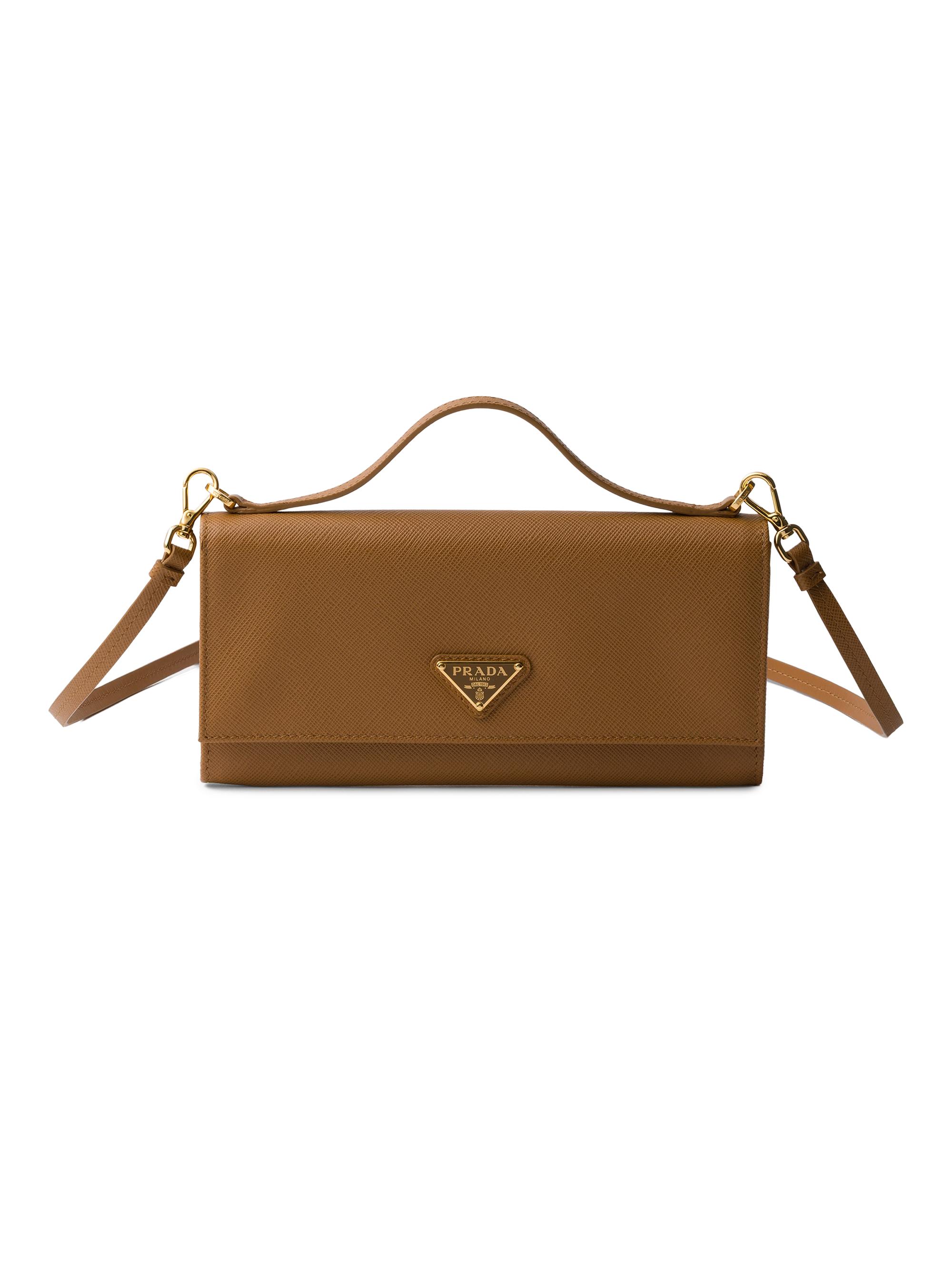 Prada Women's Saffiano Leather Wallet with Shoulder Strap - Brown