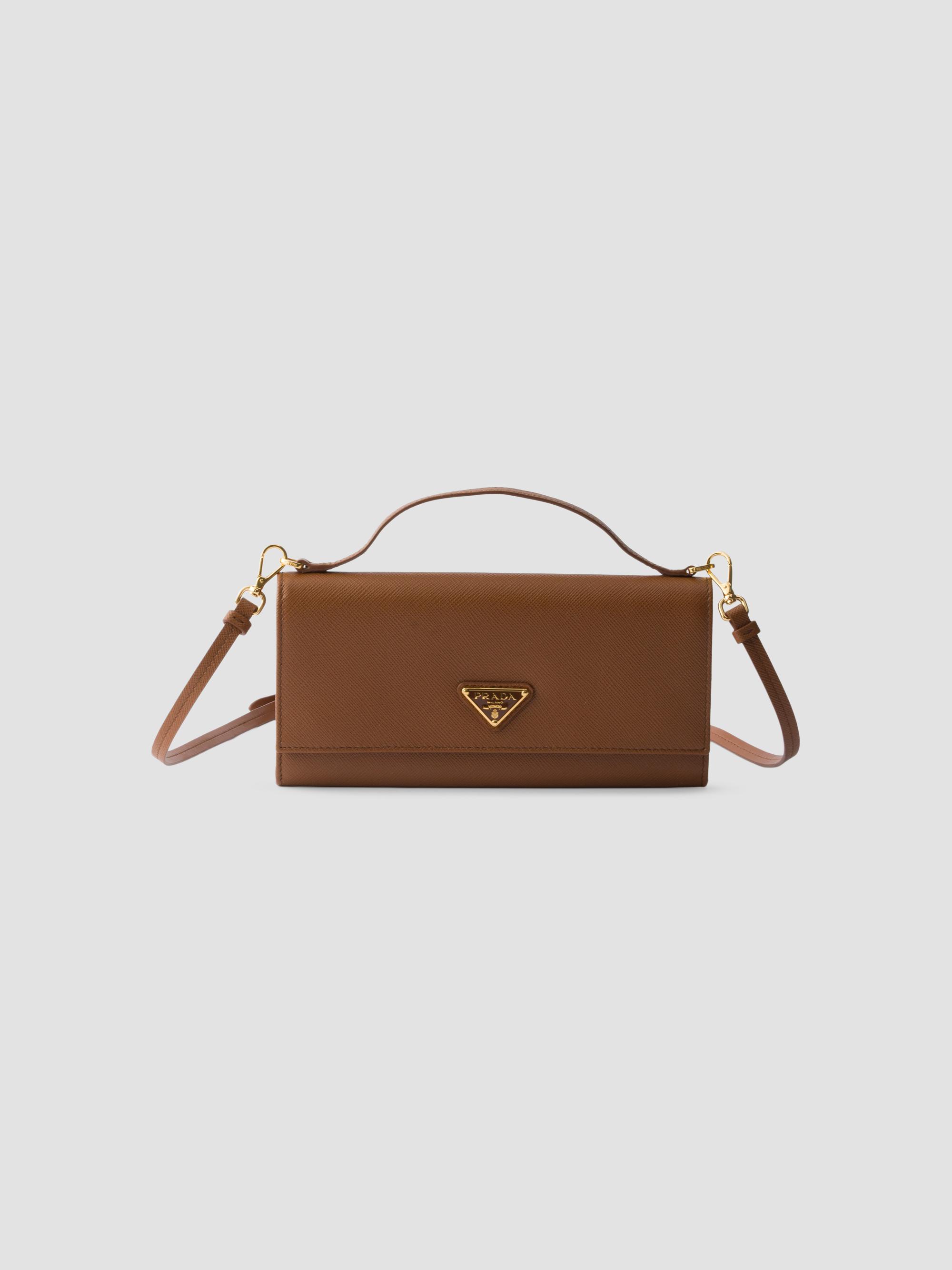 Prada Saffiano Leather Card Holder with Shoulder Strap | Saks
