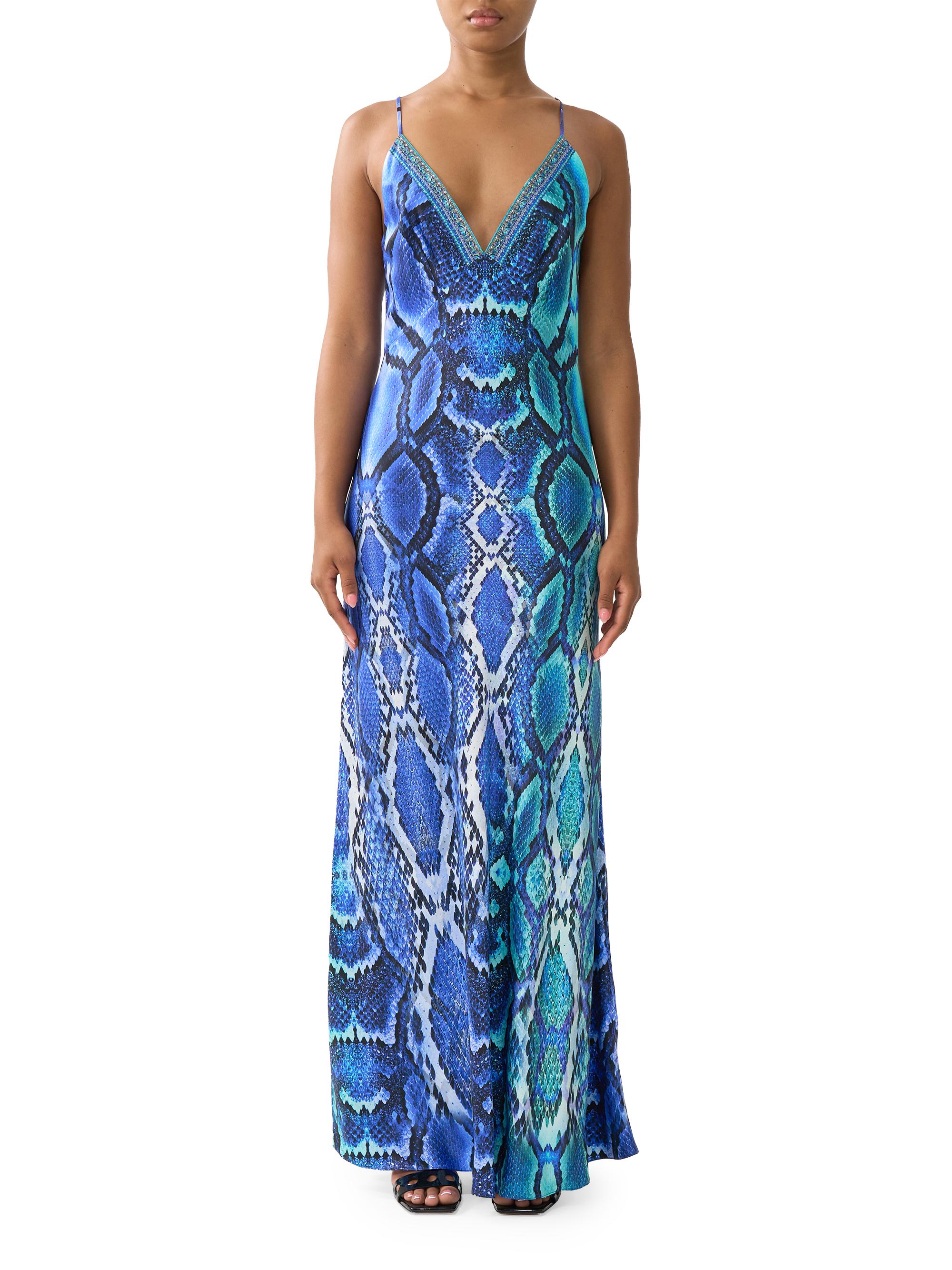 Camilla The Sapphire Snakeskin-Print Silk Maxi Slipdress | Saks