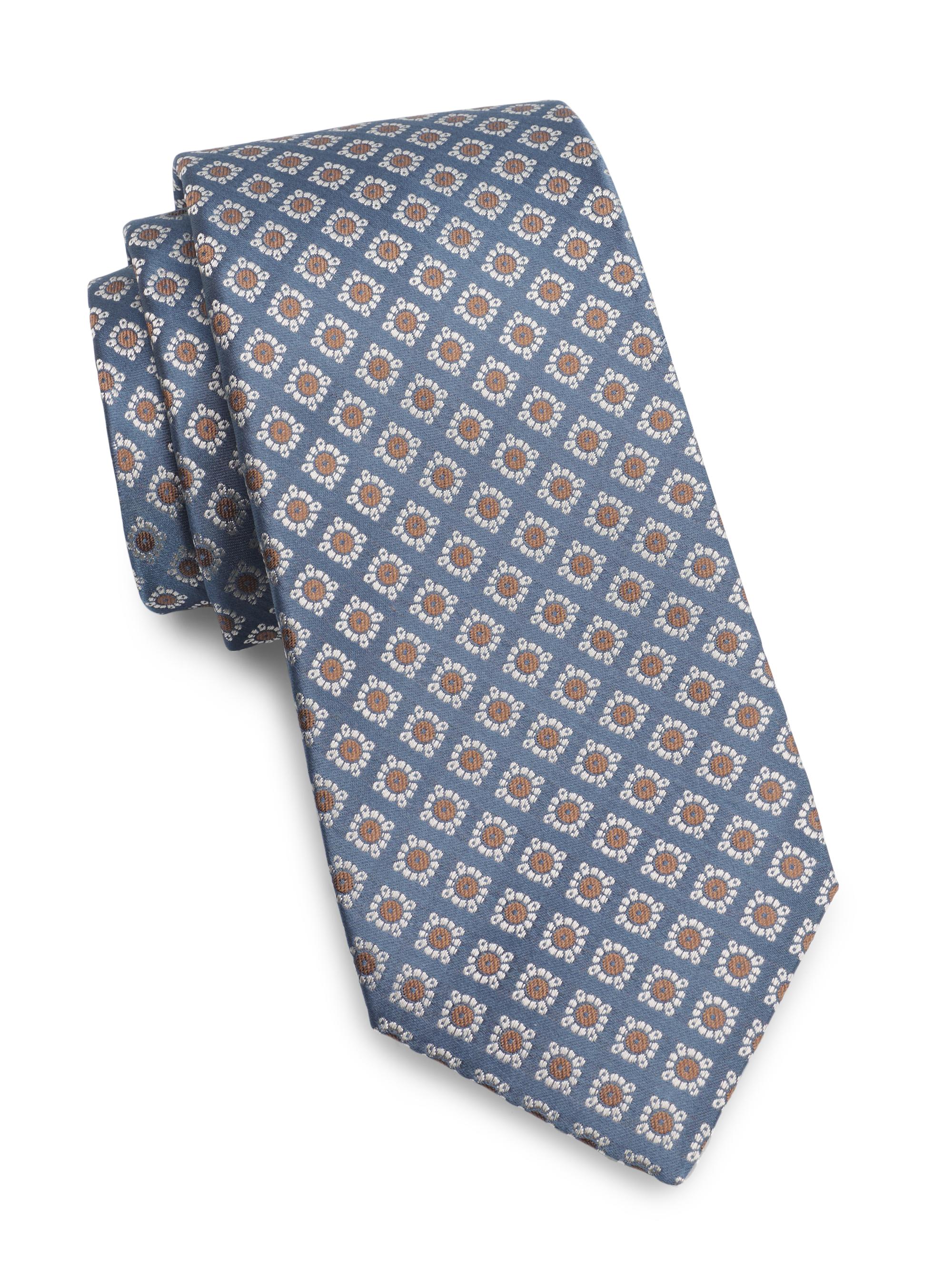 Isaia Men's Floral Medallion Silk Tie - Light Blue