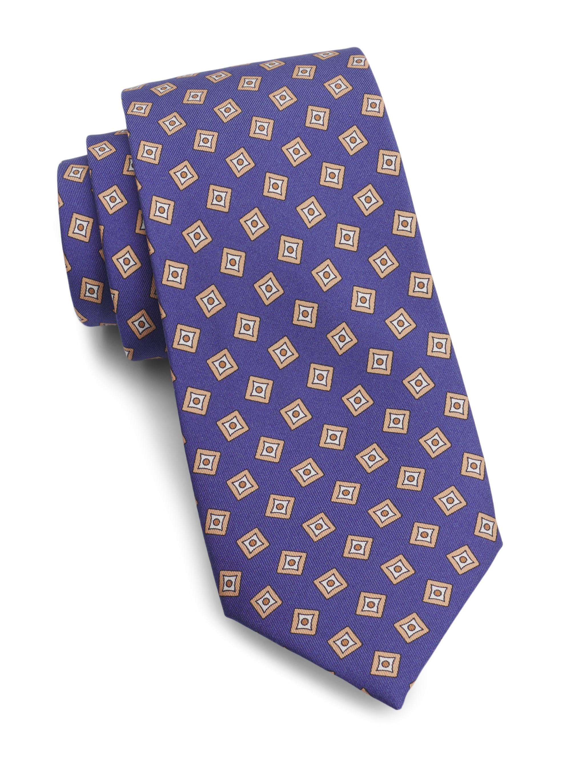 Isaia Men's Concentric Grid Silk Tie - Blue Beige | Thumbnail 3
