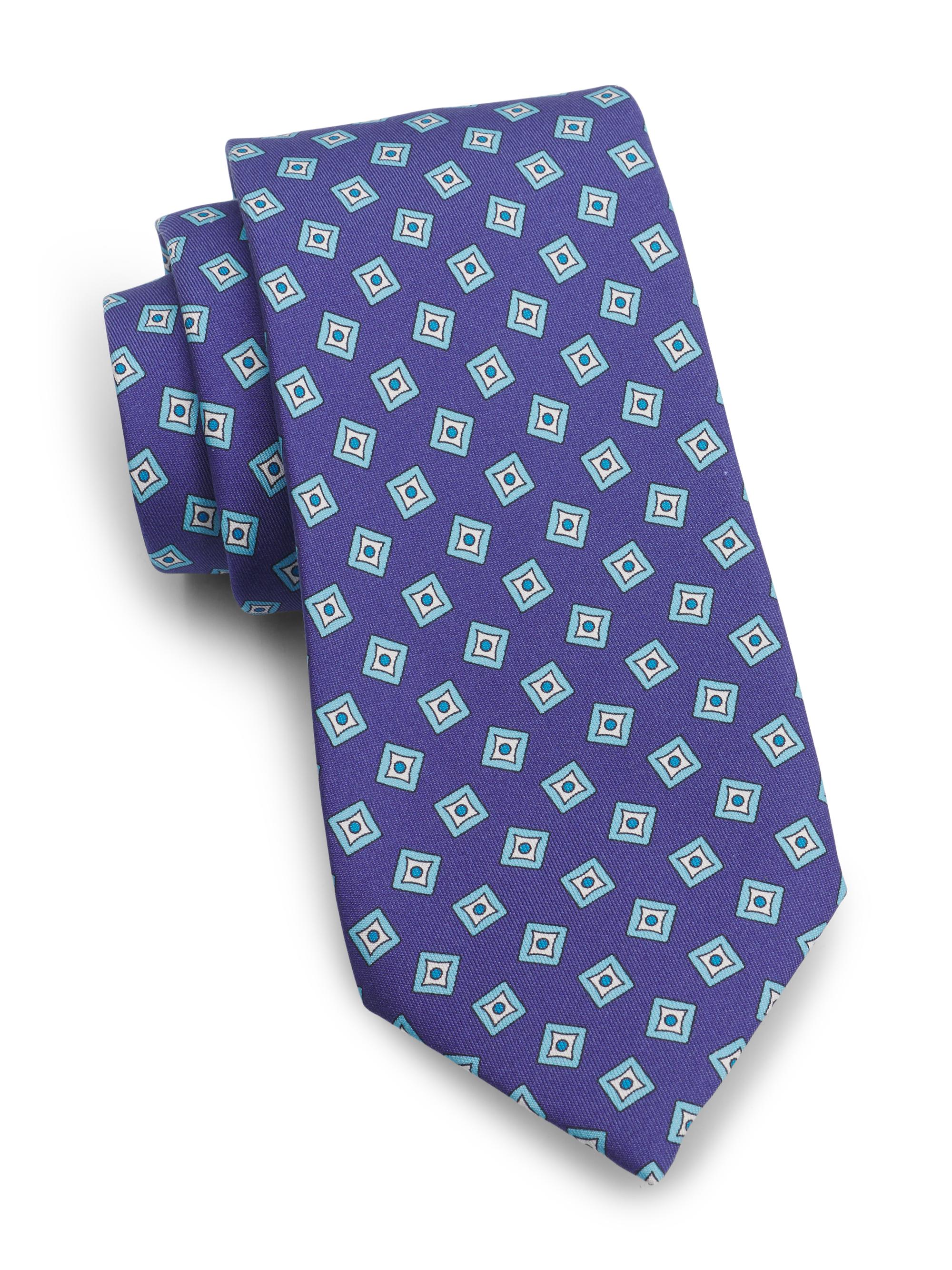 Isaia Men's Concentric Grid Silk Tie - Blue Beige