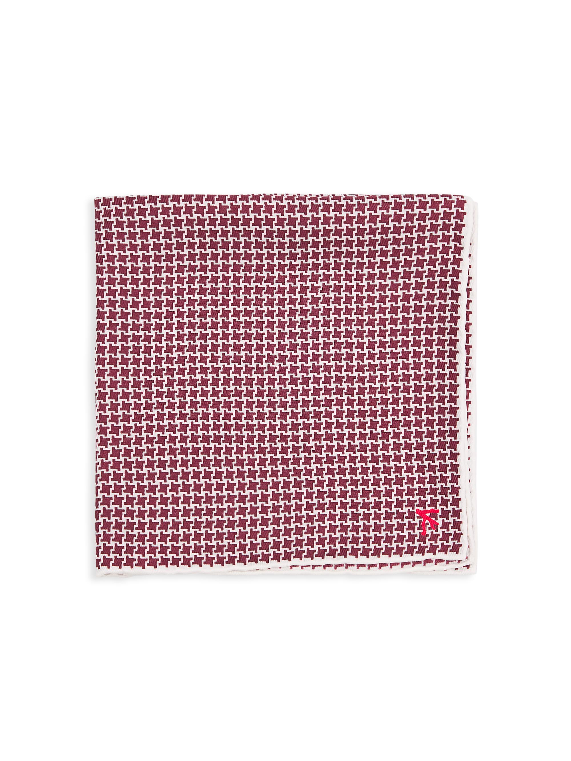 Isaia Men's Mini Houndstooth Silk Pocket Sqaure - Dark Red