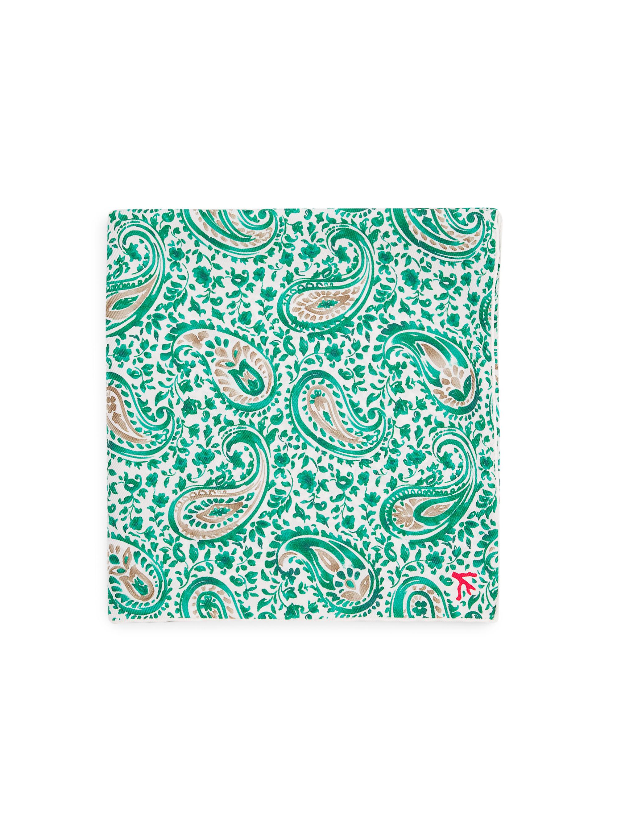 Isaia Men's Floral Paisley Silk Pocket Square - White Green | Thumbnail 3
