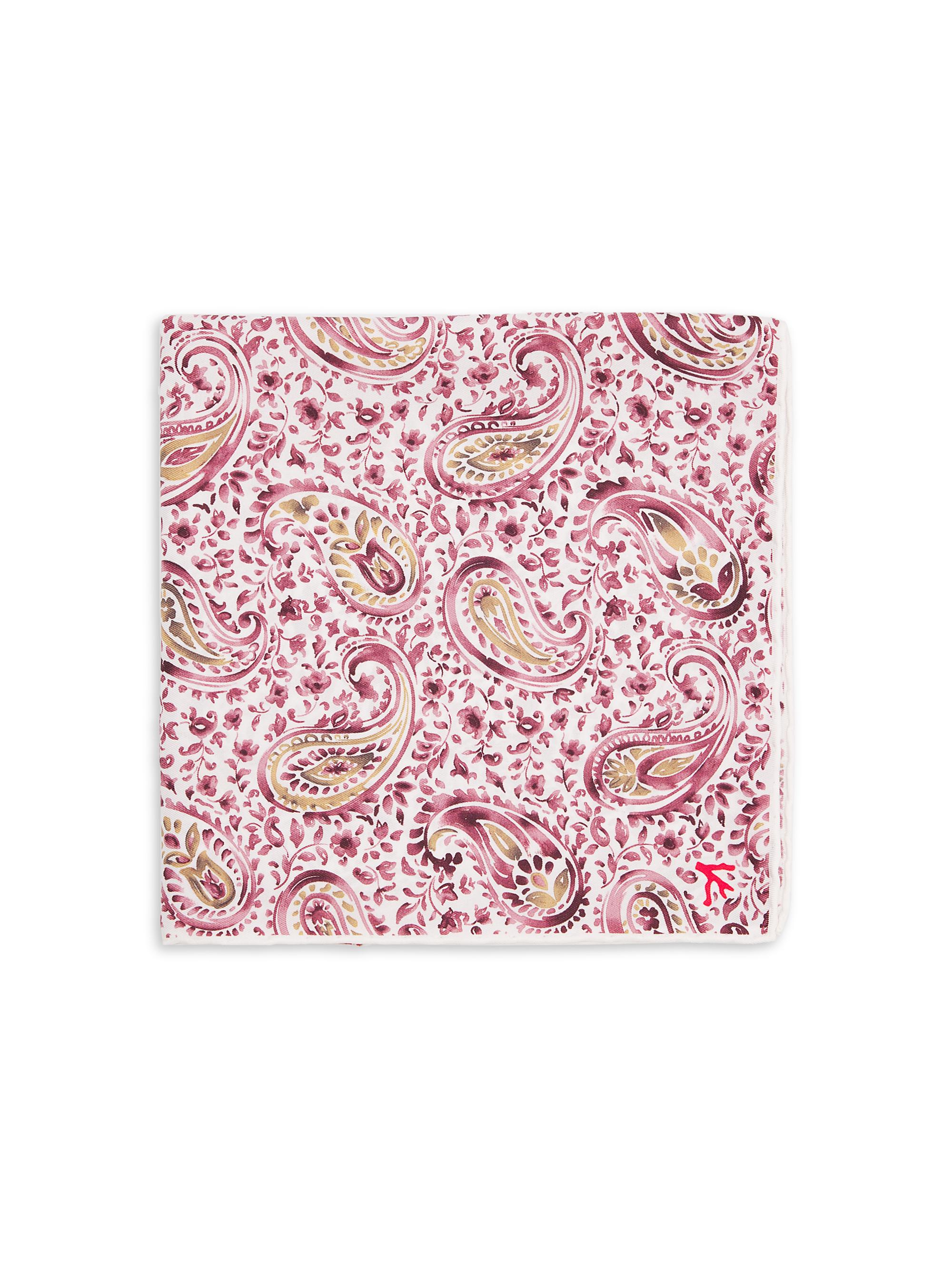 Isaia Men's Floral Paisley Silk Pocket Square - White Green