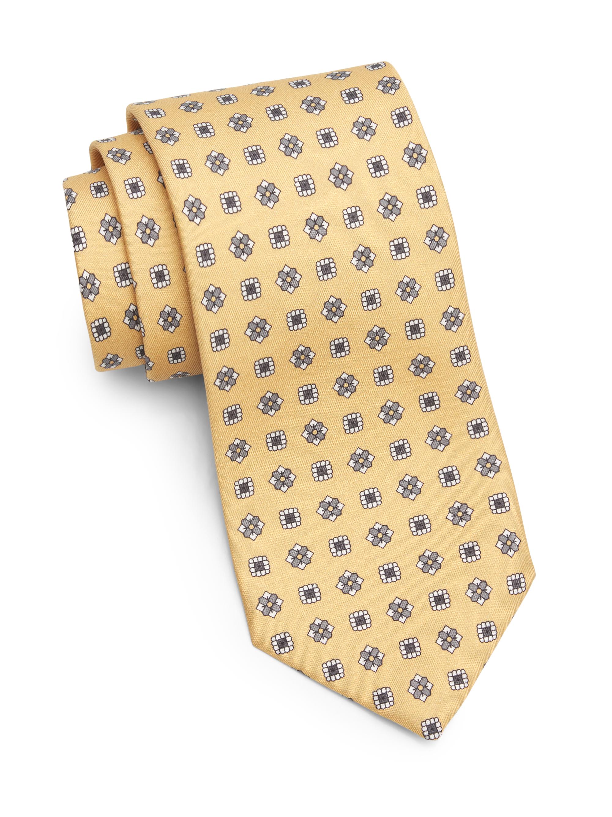 Isaia Men's Medallion Silk Tie - Yellow White | Thumbnail 3