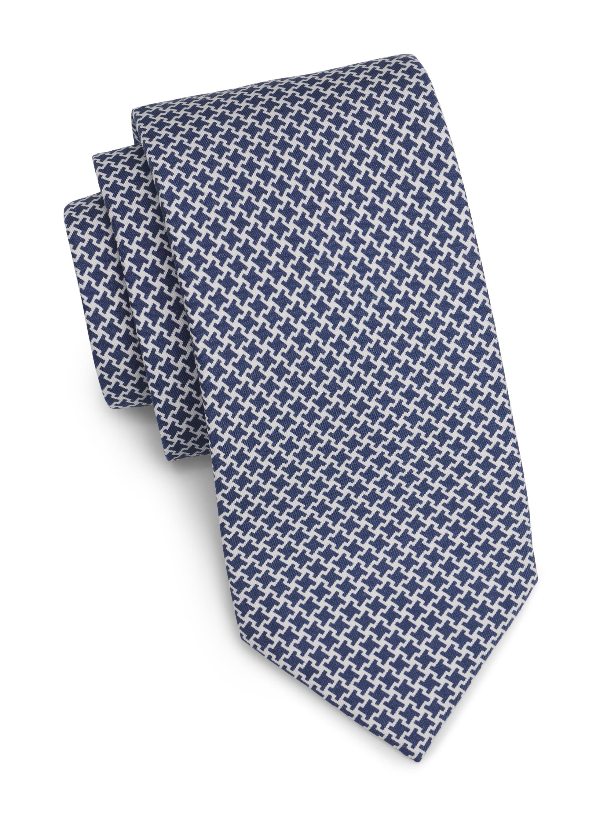 Isaia Men's Micro Houndstooth Silk Tie - Blue White | Thumbnail 3