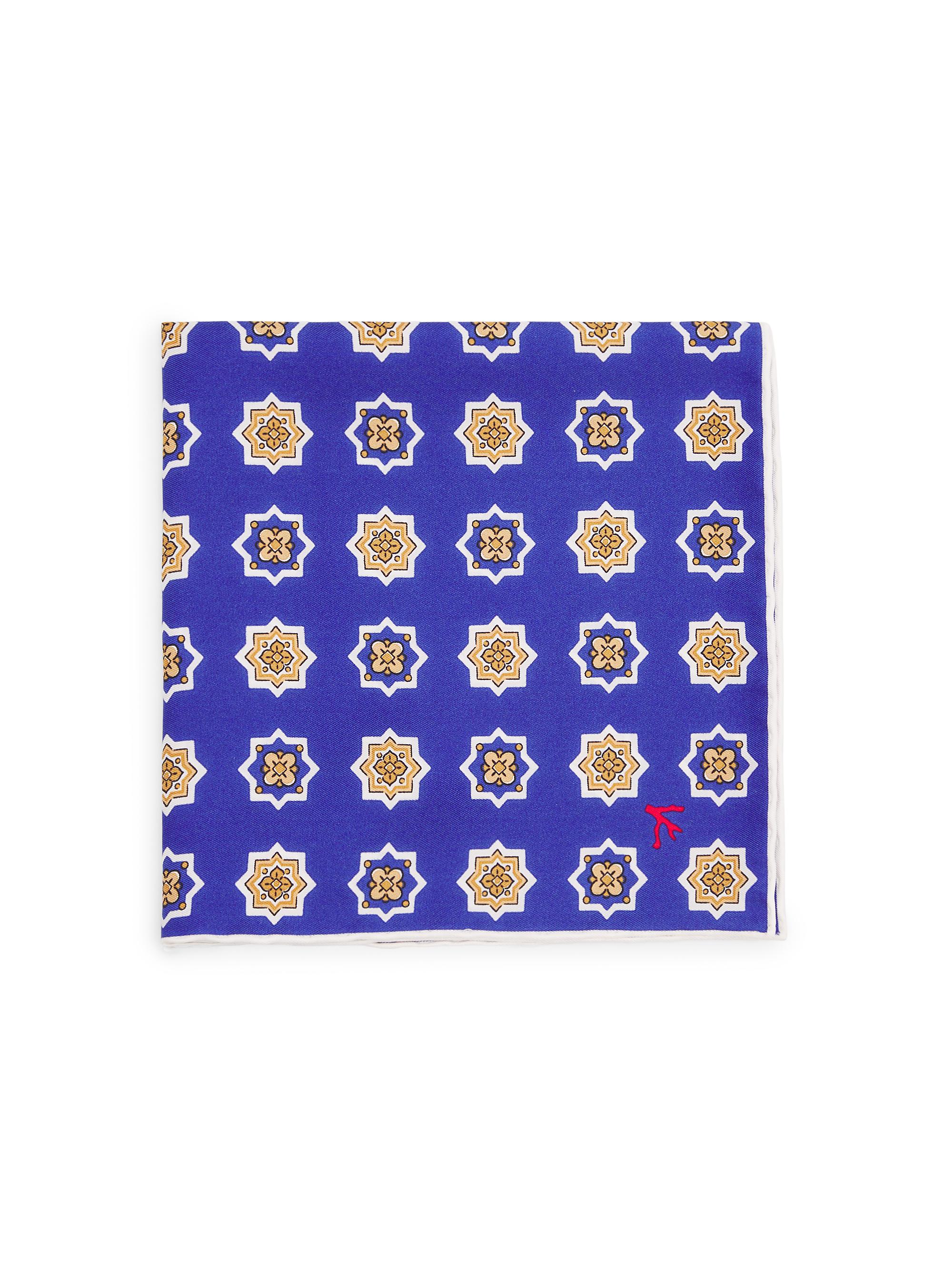 Isaia Men's Foulard Medallion Silk Pocket Square - Bright Blue