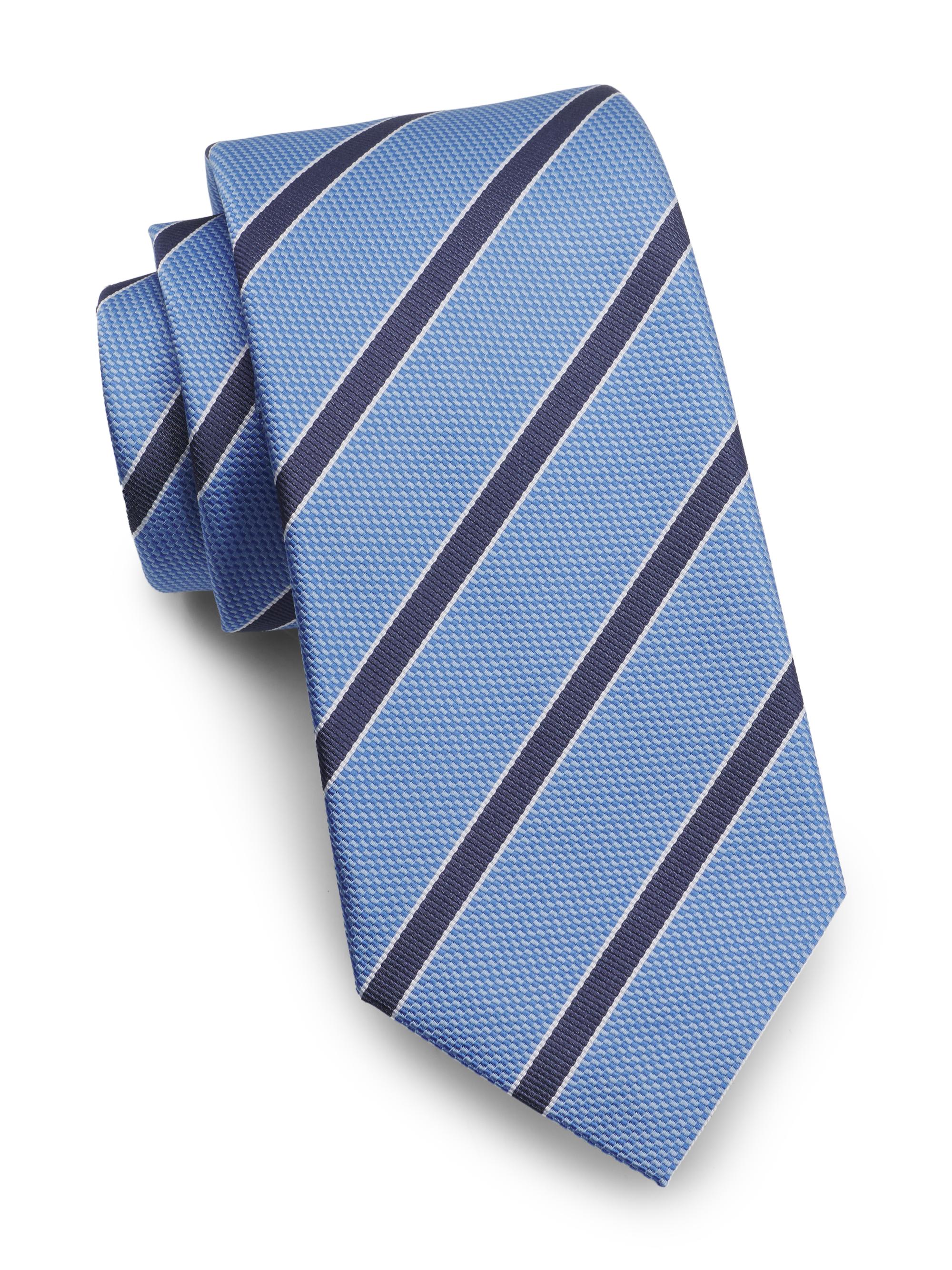 Isaia Men's Repp Stripe Silk Tie - Light Blue