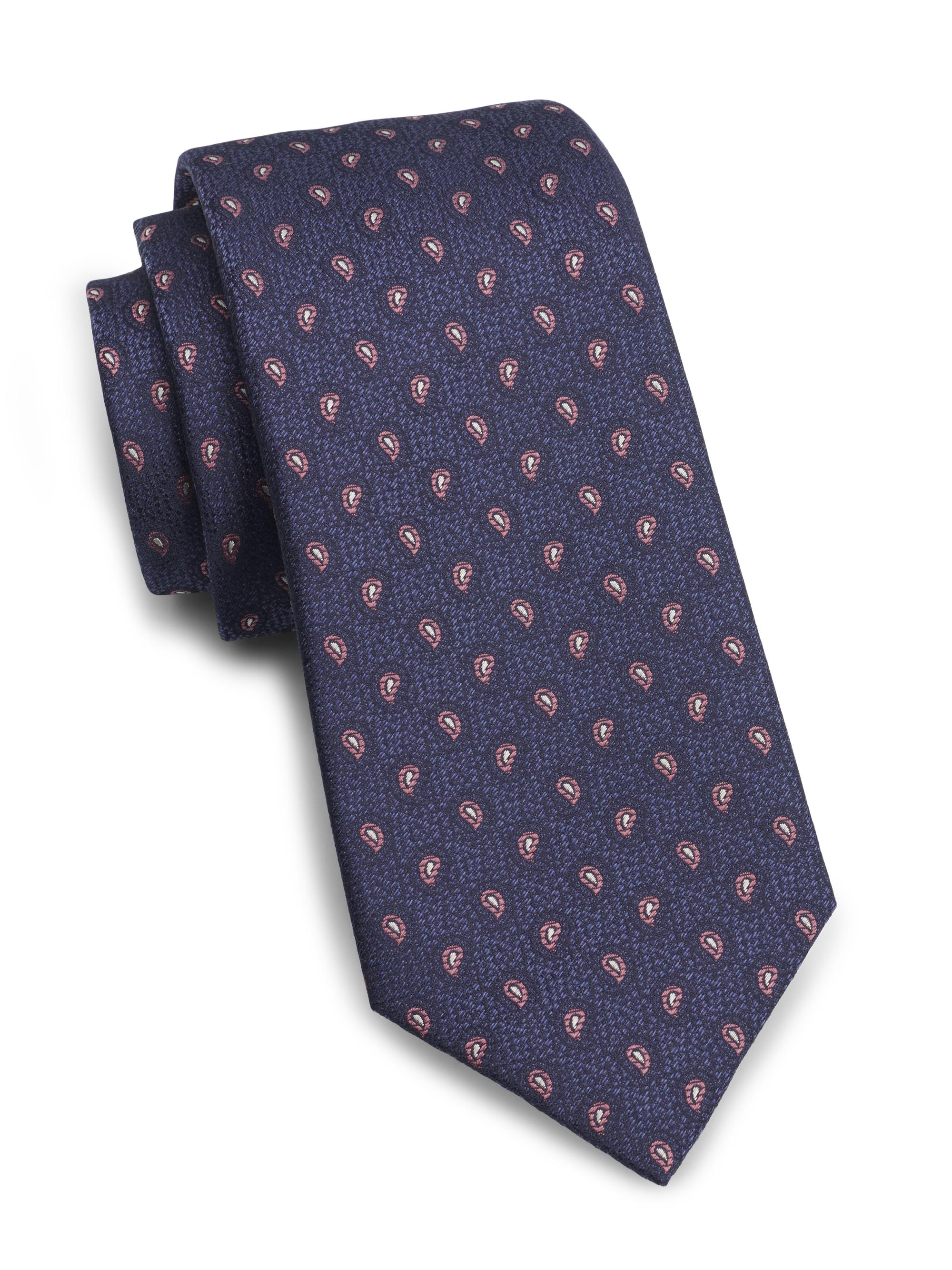 Isaia Men's Micro-Paisley Silk Tie - Dark Blue