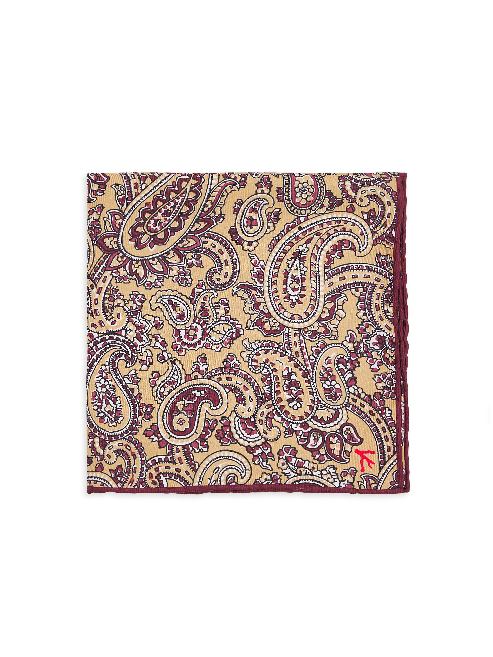 Isaia Men's Paisley Silk Pocket Square - Light Beige