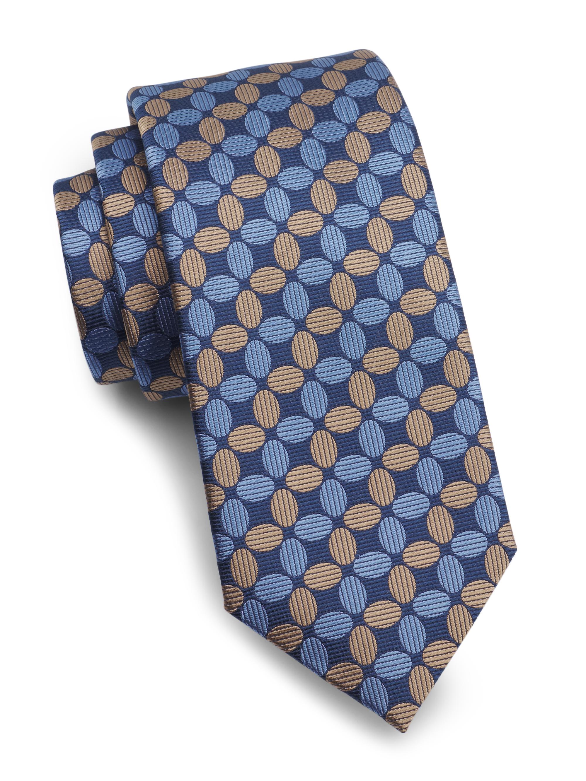Isaia Men's Geometric Lattice Silk Tie - Bright Blue - Men's Clothing