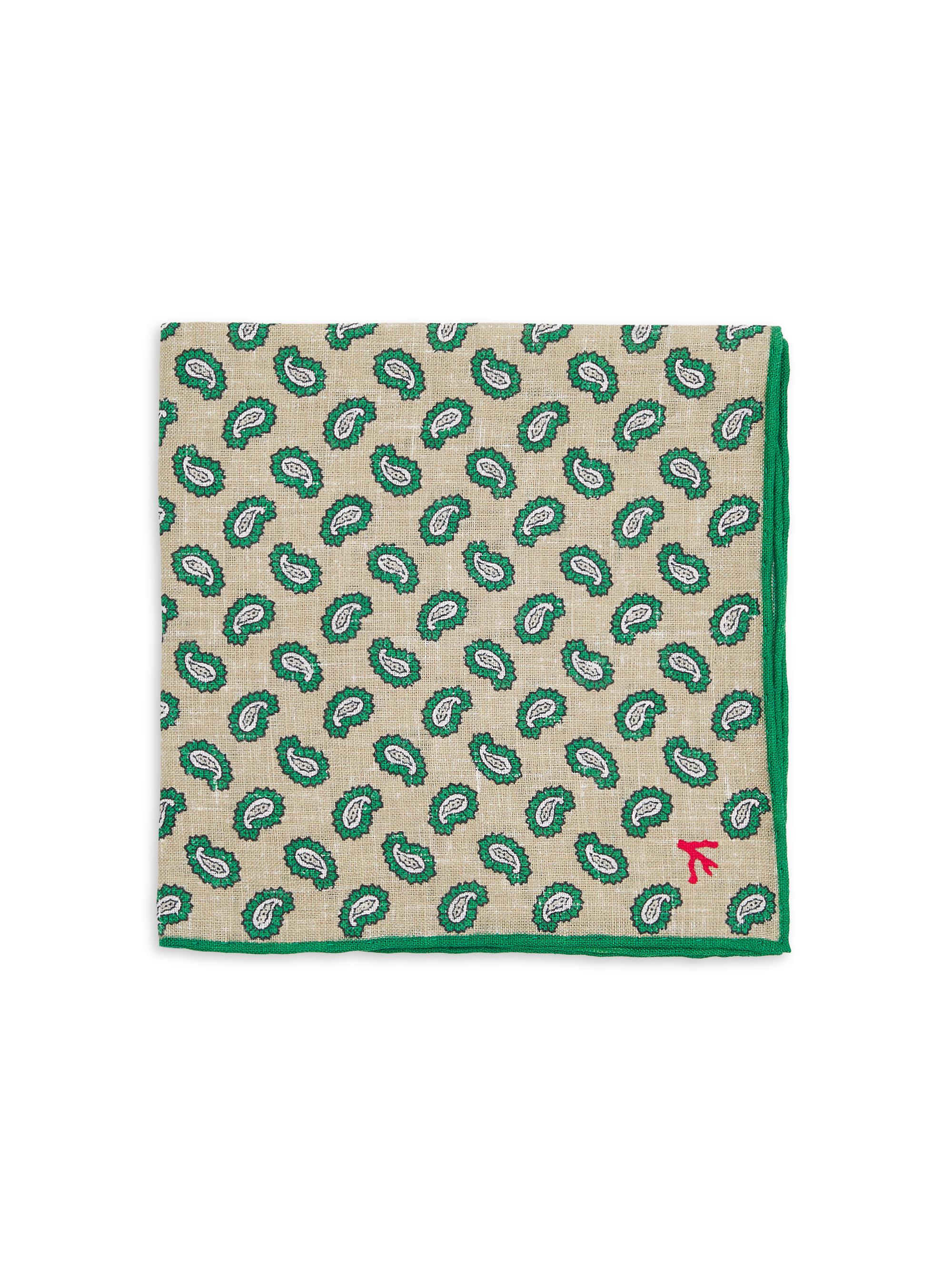Isaia Men's Paisley Silk Pocket Sqaure - Light Beige Green | Thumbnail 3