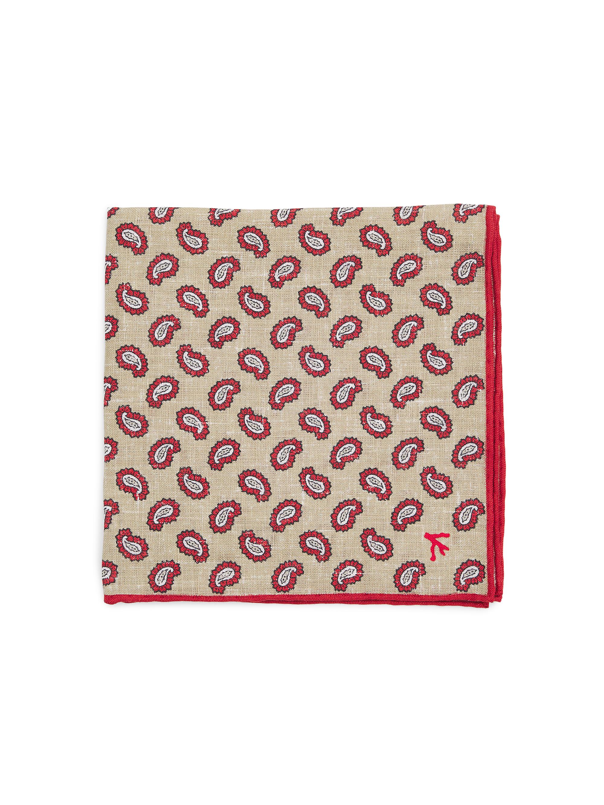 Isaia Men's Foulard Paisley Silk Pocket Sqaure - Light Beige Green