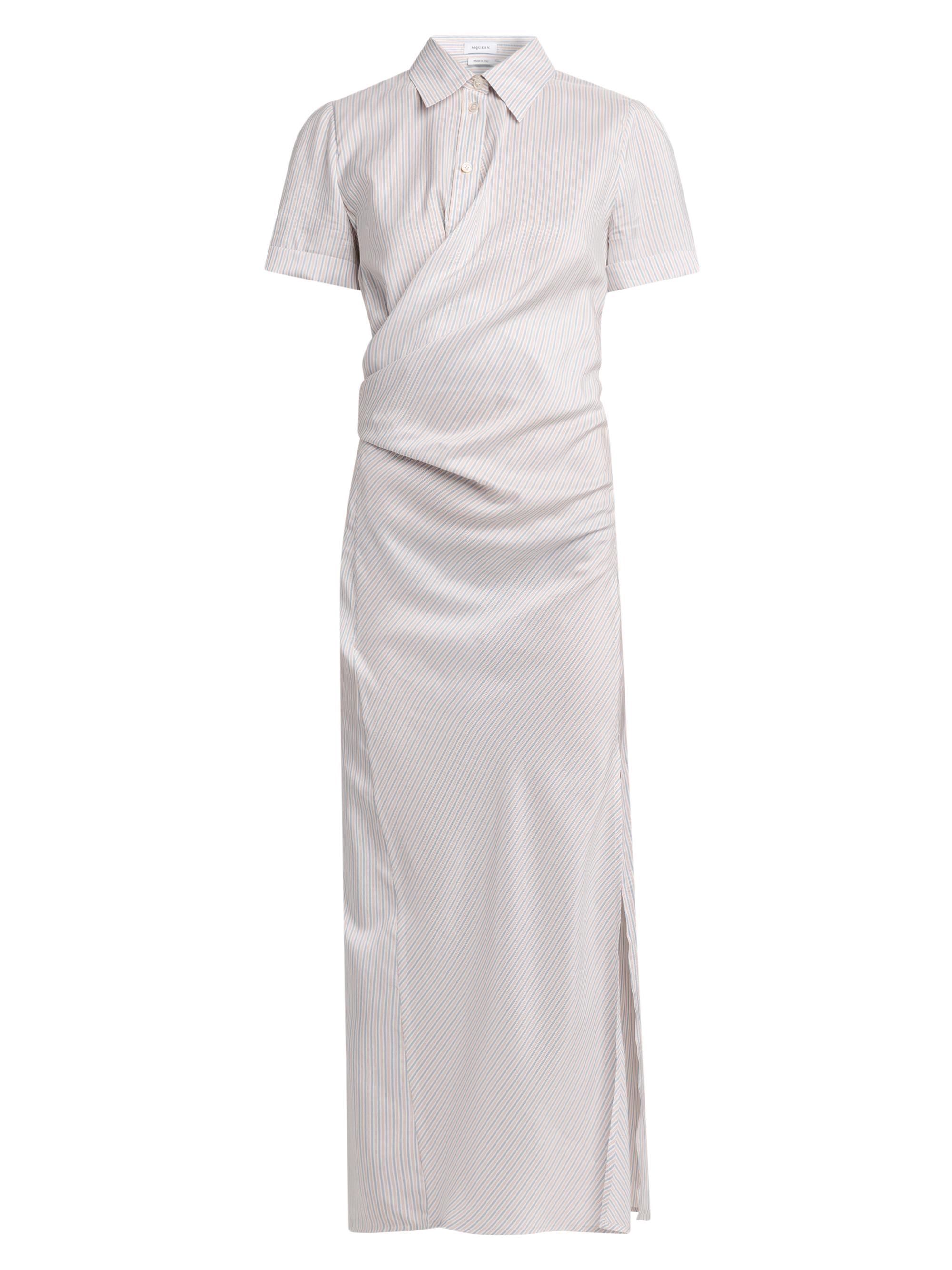 McQueen Women's Striped Silk Drape Shirtdress - White Beige