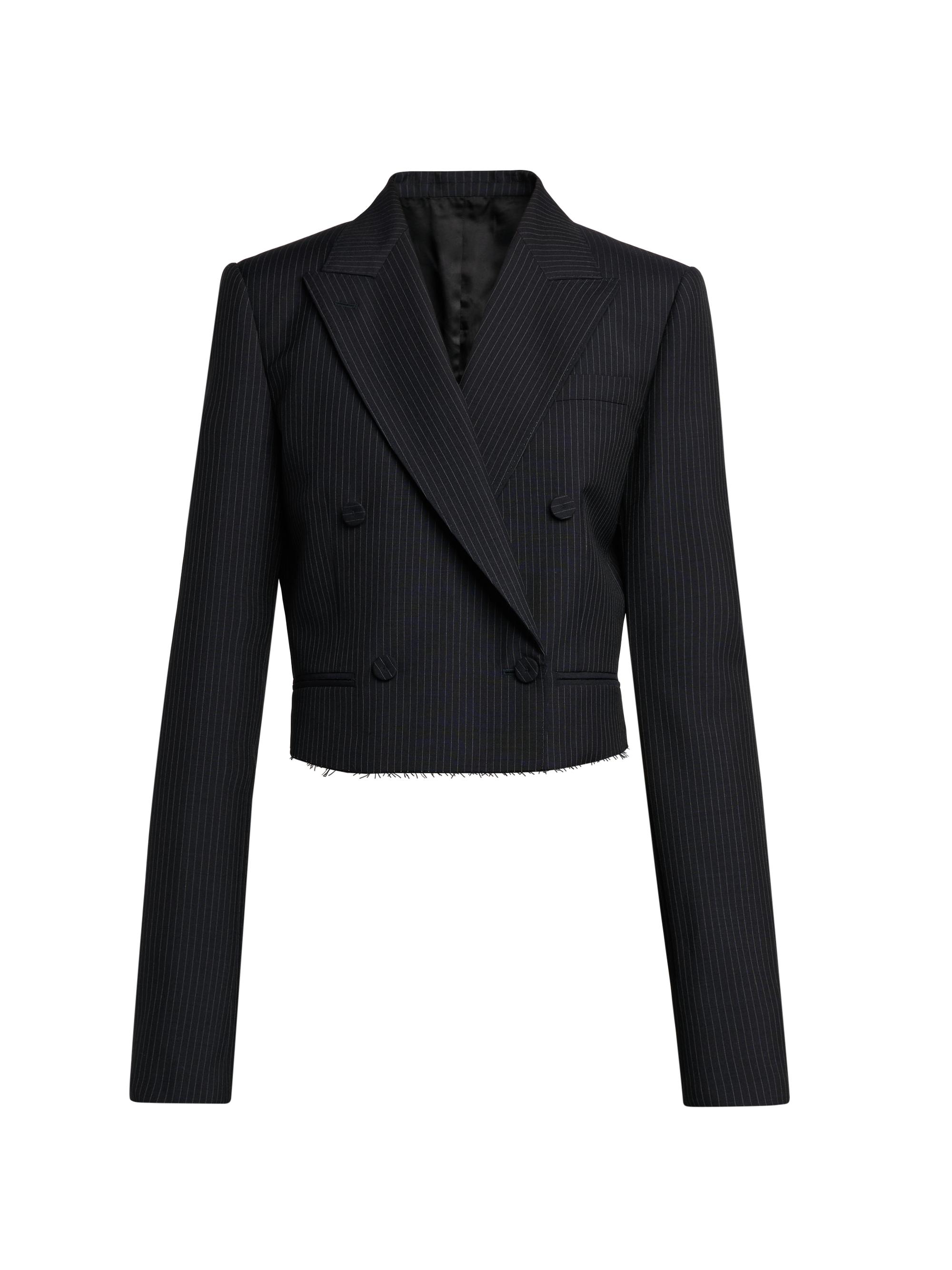 McQueen Women's Pinstriped Wool-Mohair Crop Blazer - Navy Mel