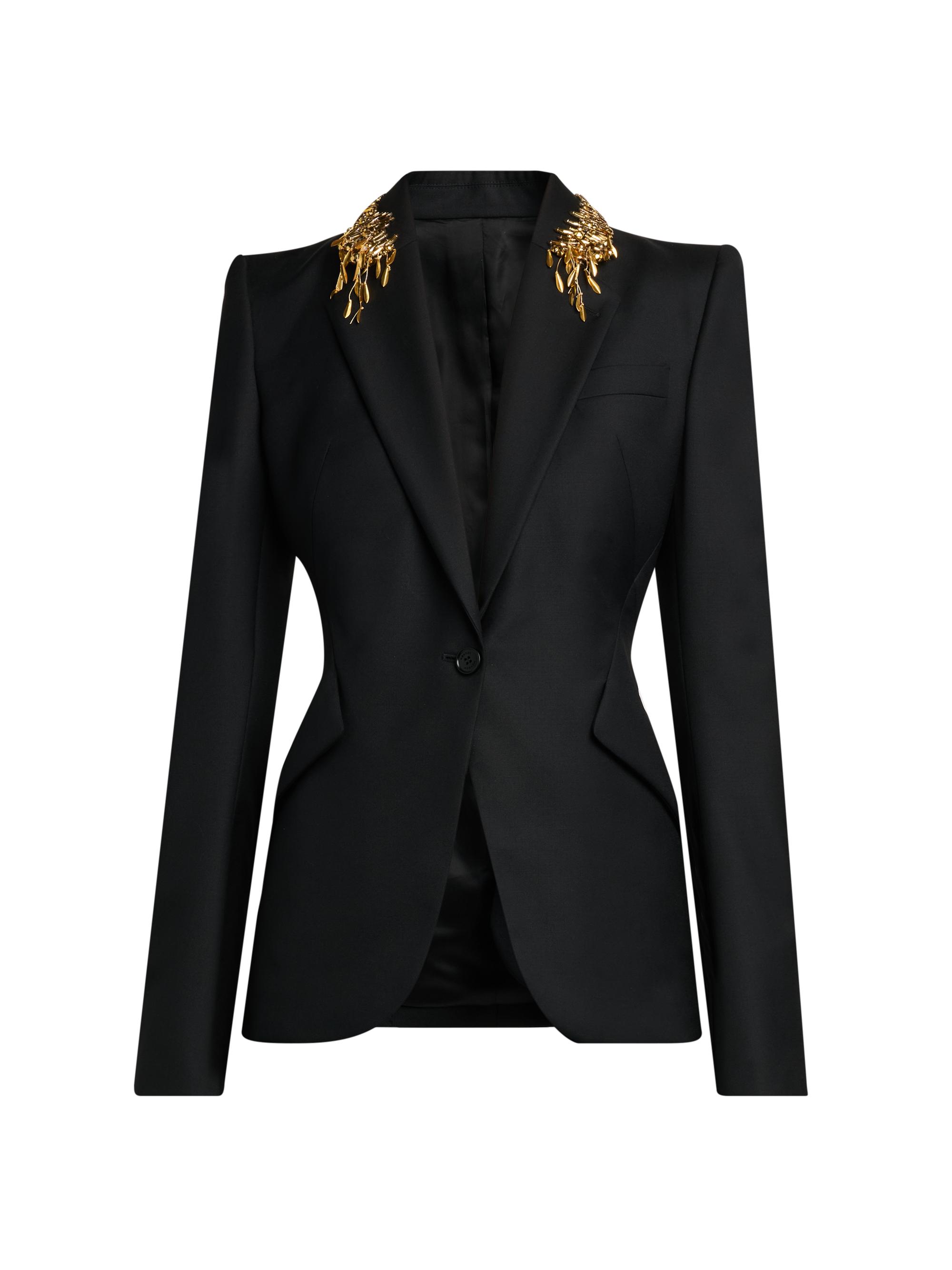 McQueen Women's Leaves Embellished-Wool Blazer - Black