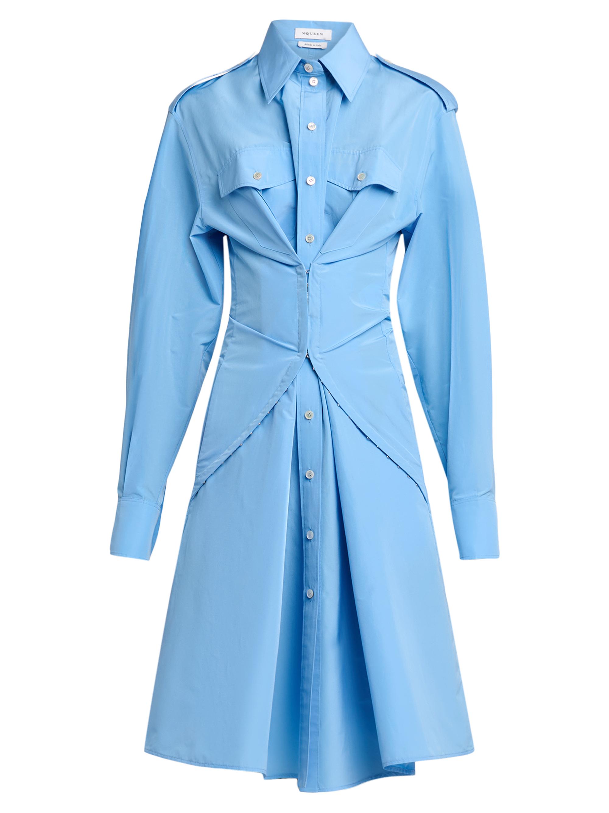 McQueen Women's Deconstructed Cotton-Blend Shirtdress - Sky Blue