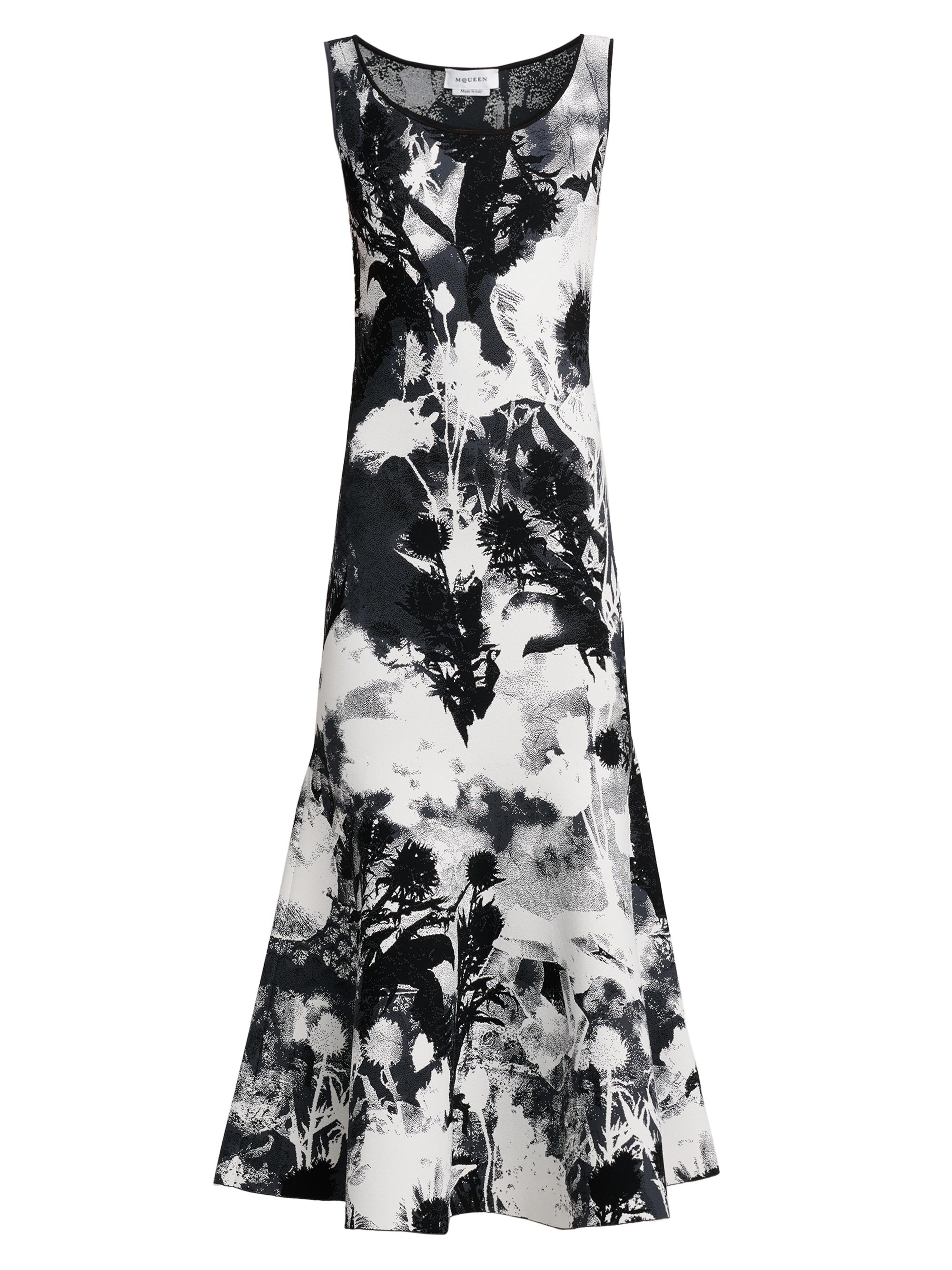 McQueen Women's London Flowers Jacquard Midi-Dress - White Mult