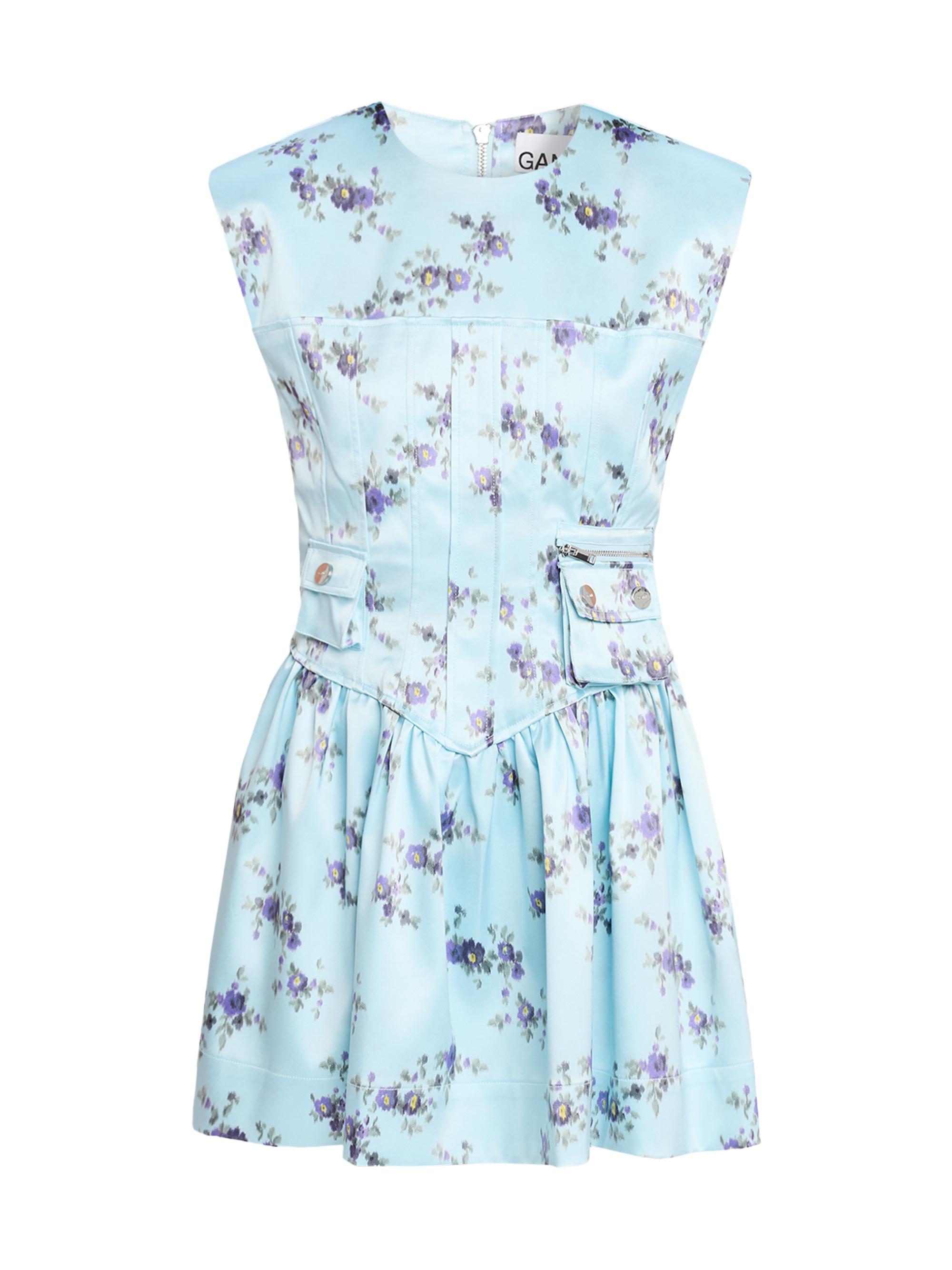 Ganni Women's Printed Satin Corset Minidress - Iced Aqua