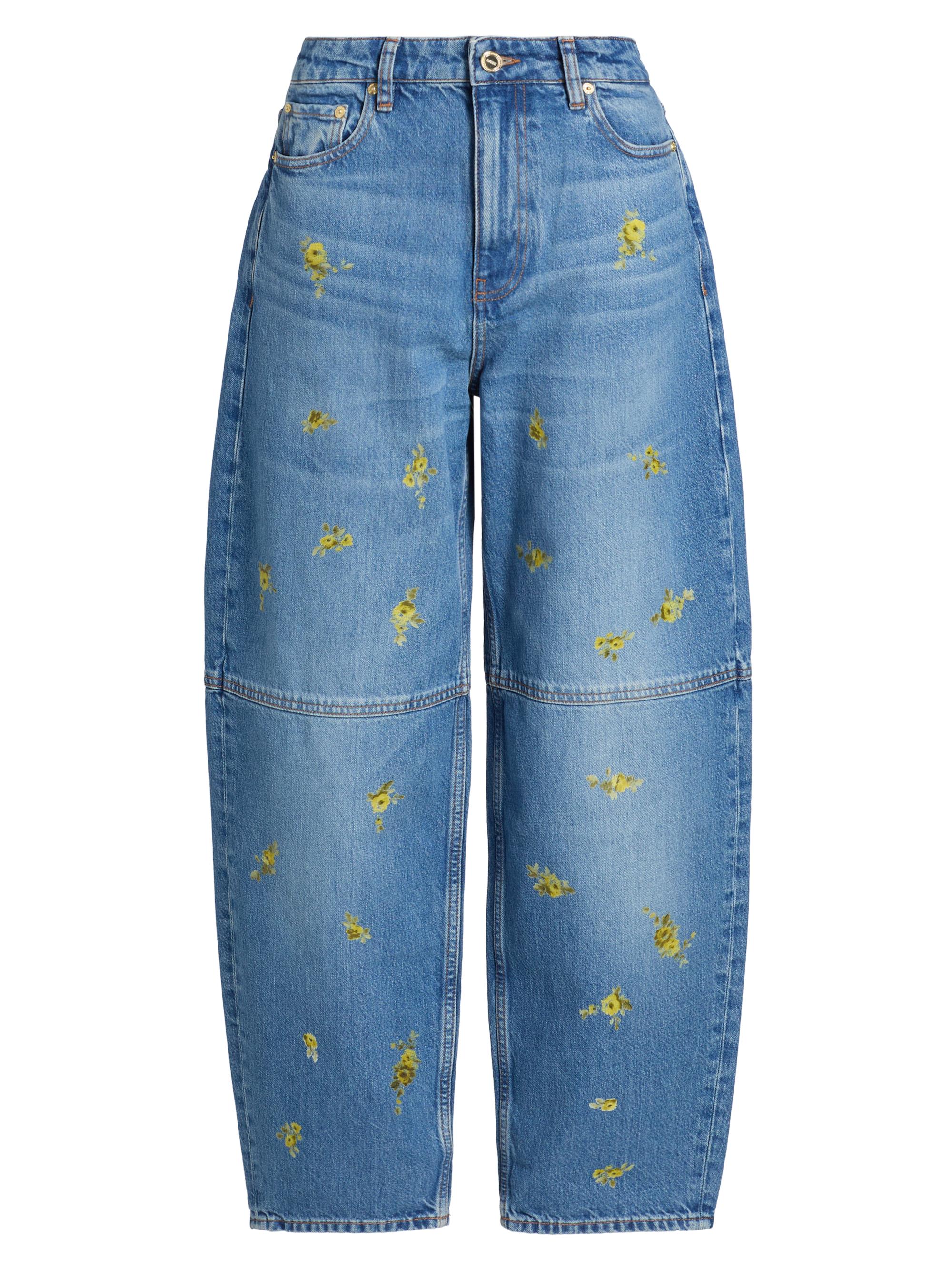 Ganni Women's Printed Flower Stary Barrel-Leg Jeans - Light Blue Vintage