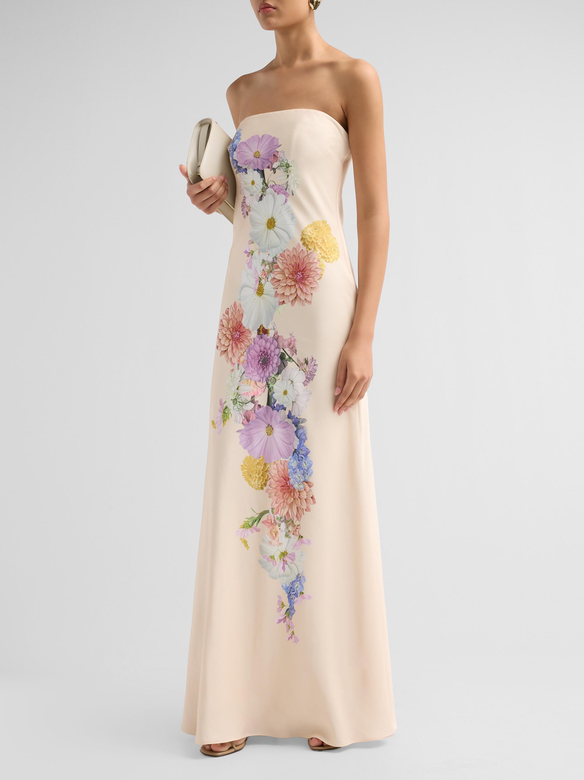 As It May Women's Vionne Floral Crepe Strapless Gown - Garden Of Dahlias | Thumbnail 4