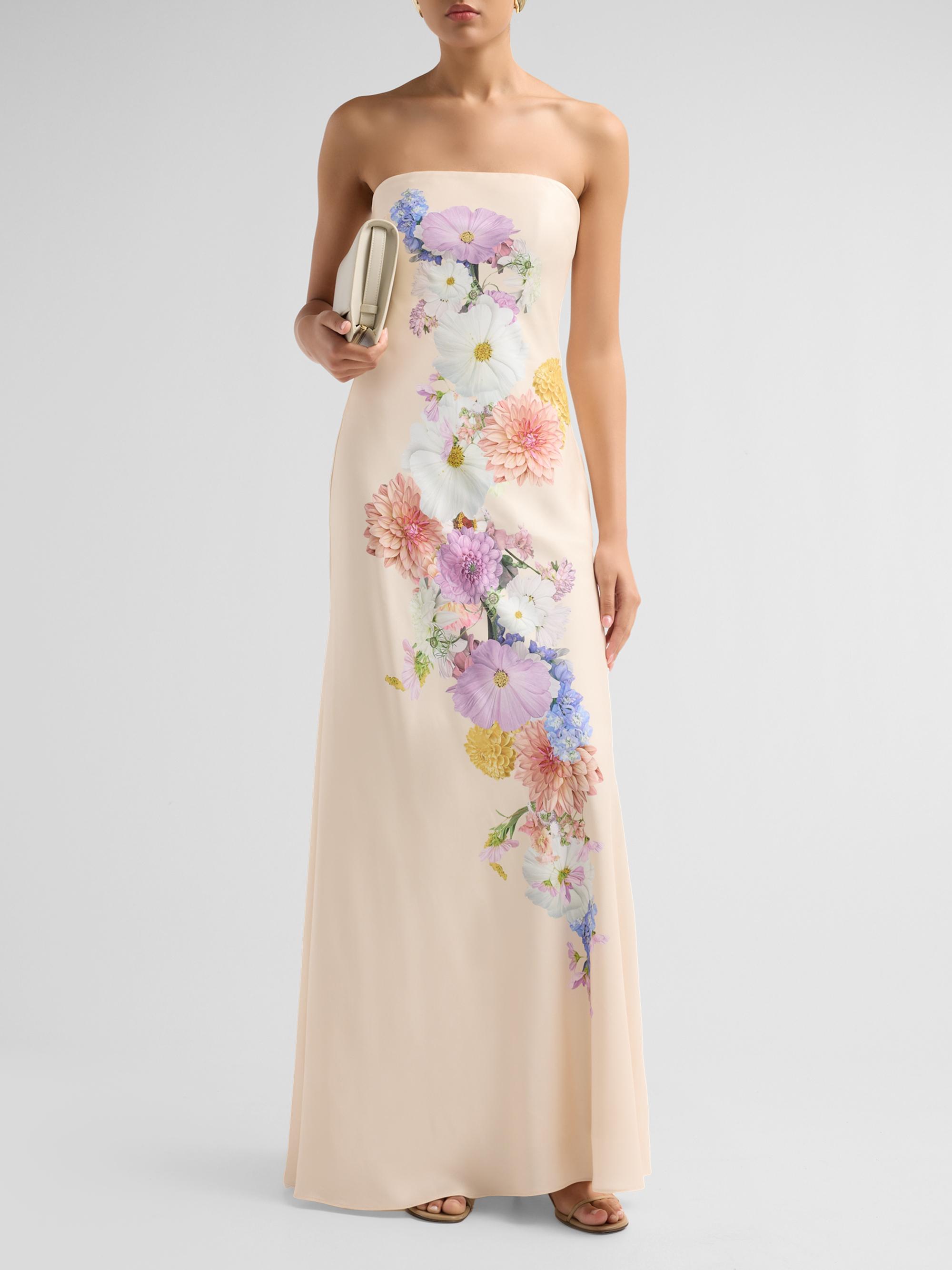 As It May Women's Vionne Floral Crepe Strapless Gown - Garden Of Dahlias | Thumbnail 2