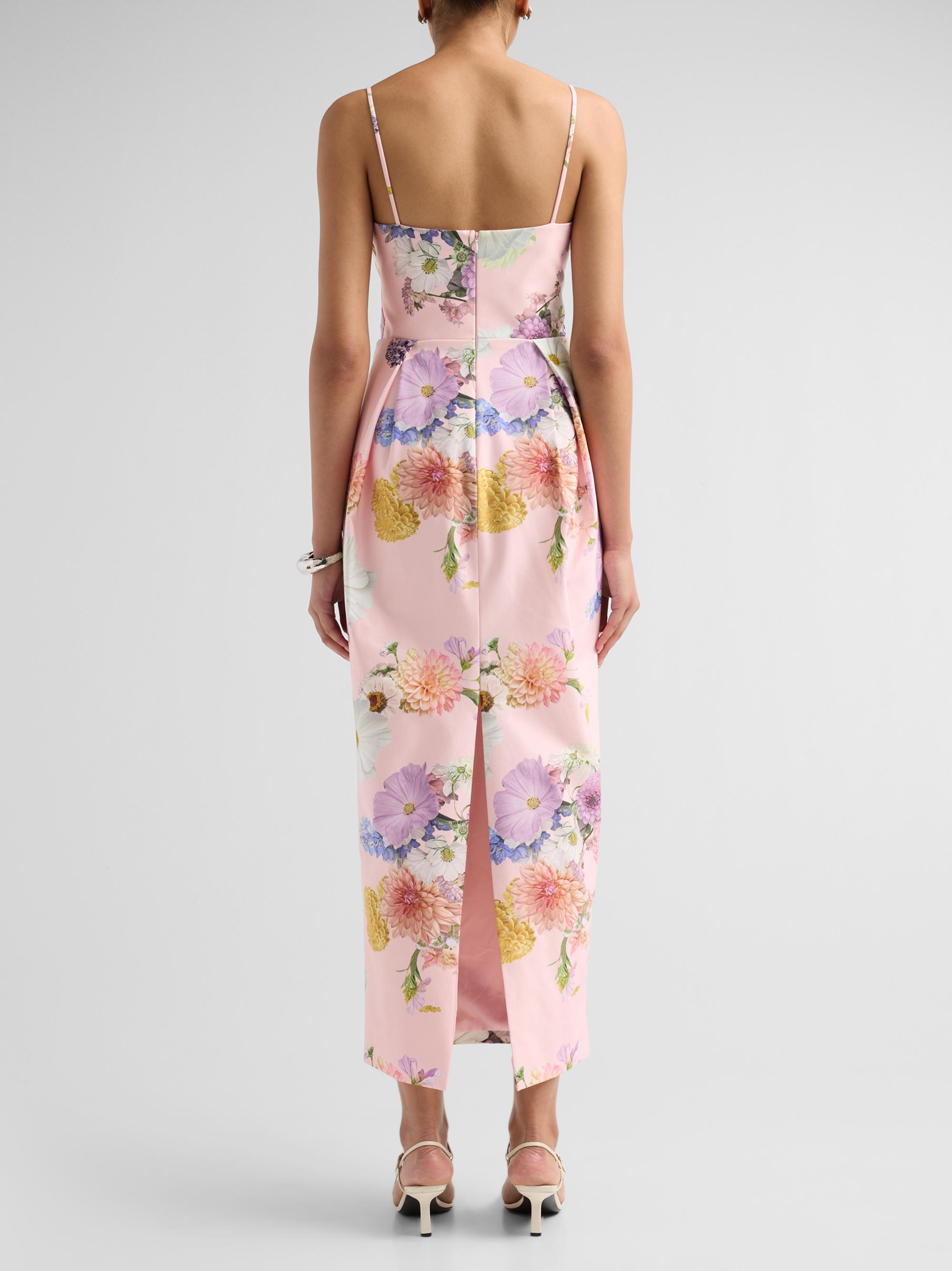 As It May Women's Teva Floral Faille Column Maxi Dress - Pink Dahlias | Thumbnail 3