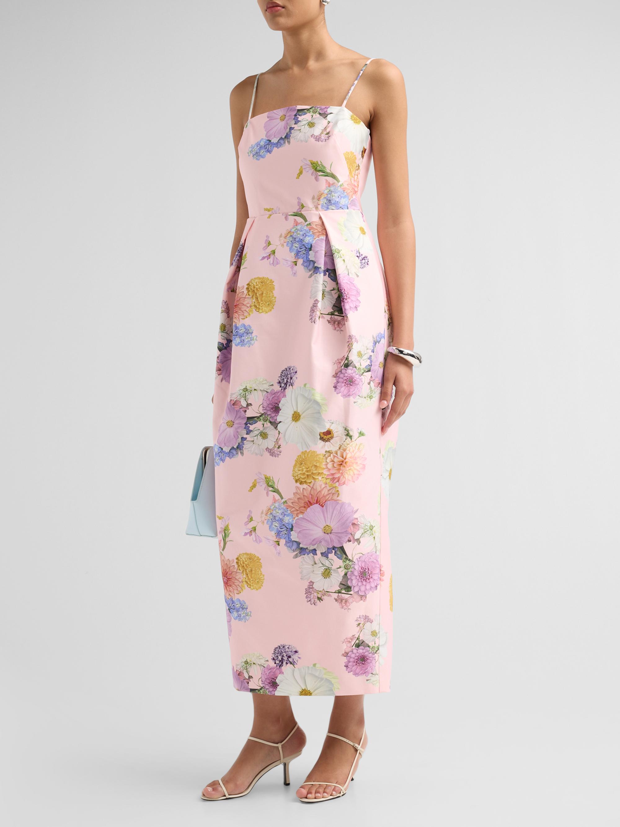 As It May Women's Teva Floral Faille Column Maxi Dress - Pink Dahlias | Thumbnail 4