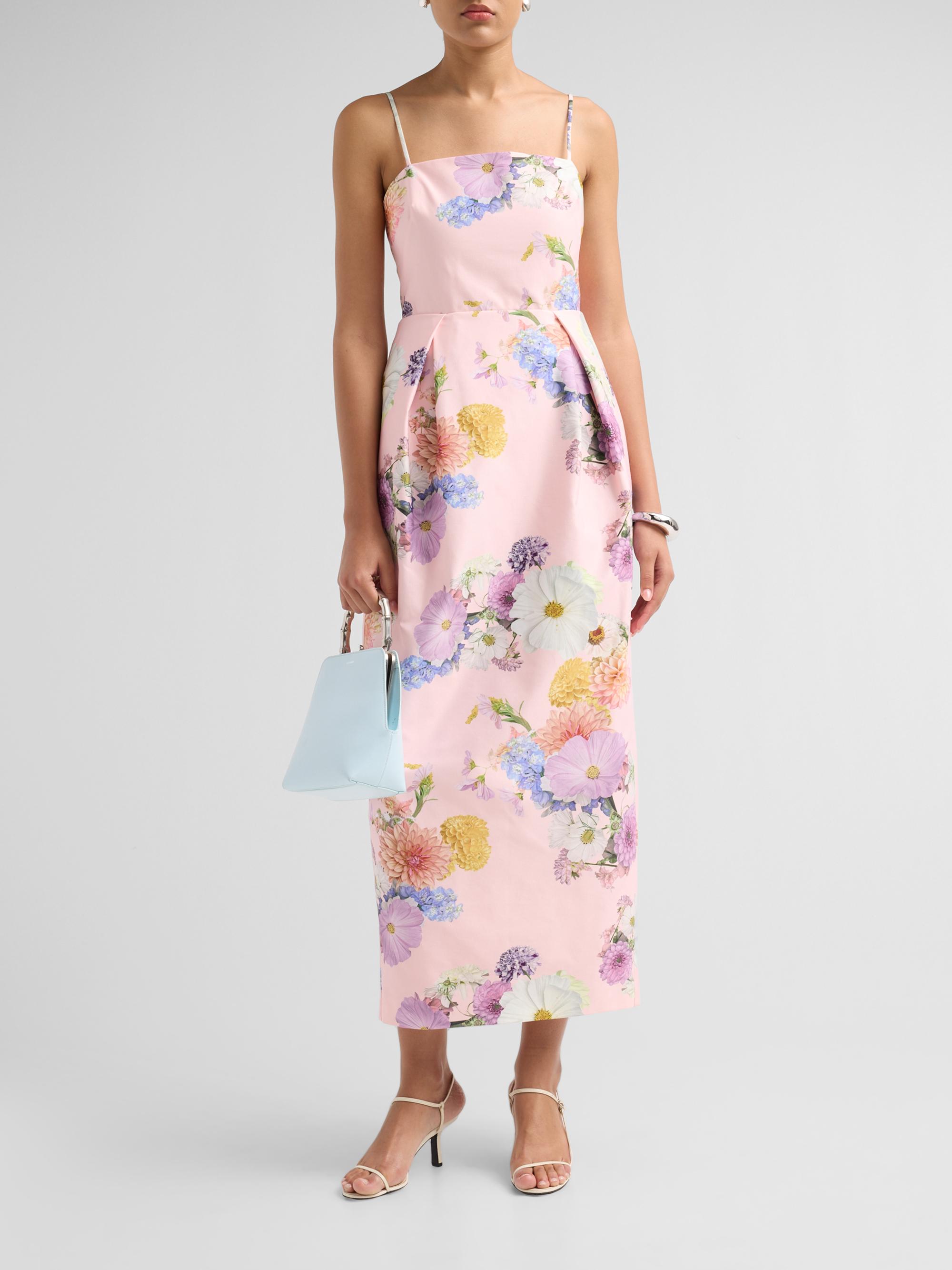 As It May Women's Teva Floral Faille Column Maxi Dress - Pink Dahlias | Thumbnail 2