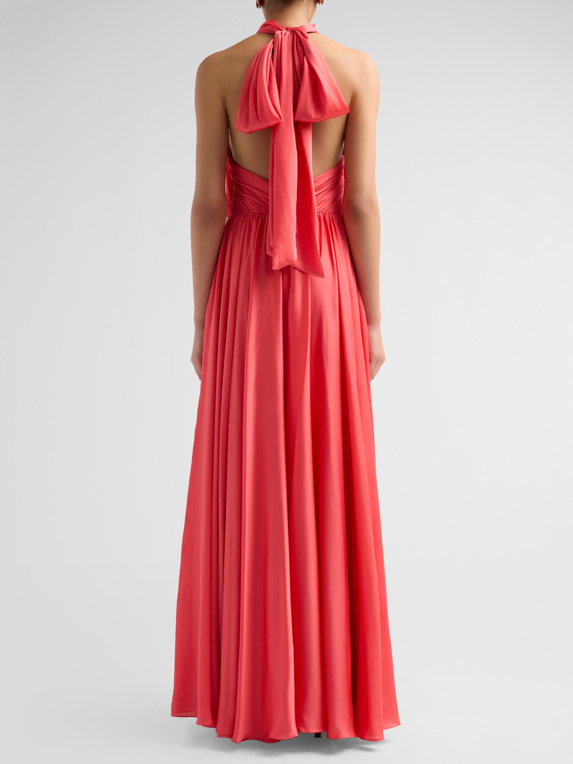 As It May Women's Elyra Satin Chiffon Halter Gown - Watermelon | Thumbnail 3