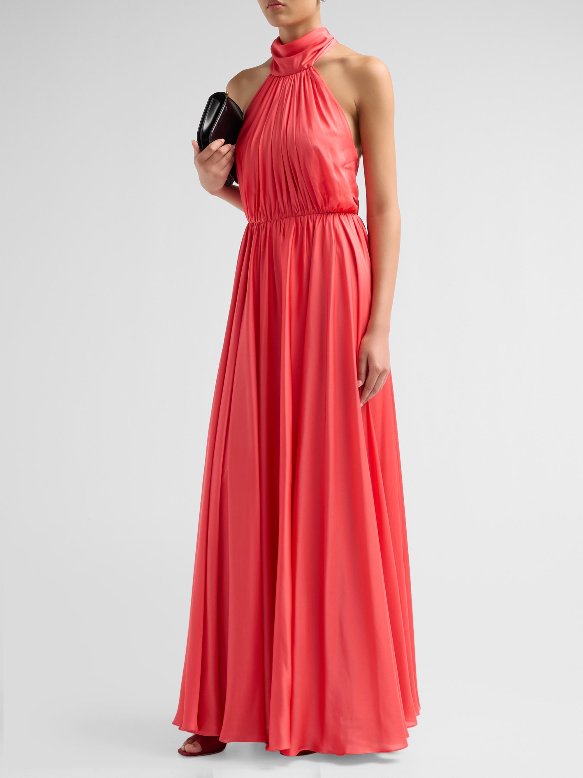 As It May Women's Elyra Satin Chiffon Halter Gown - Watermelon | Thumbnail 4
