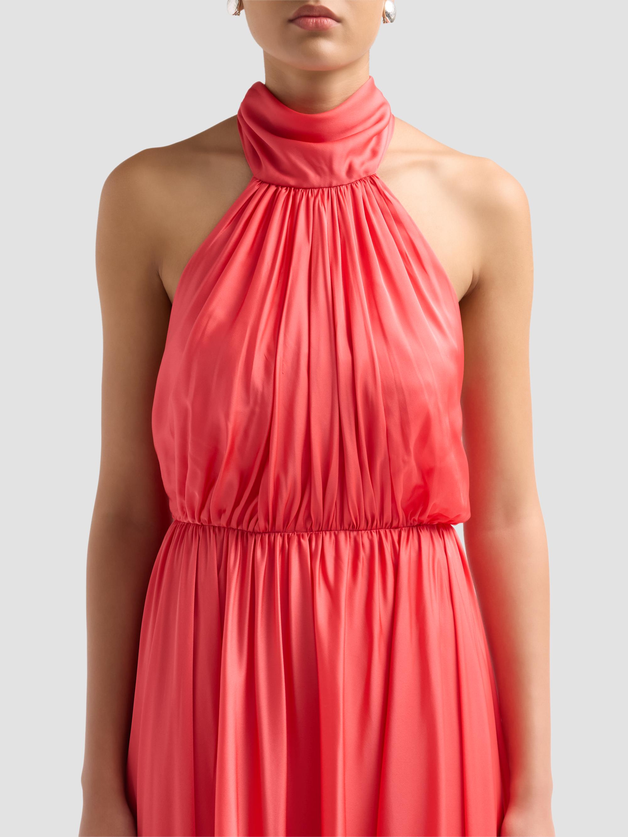 As It May Women's Elyra Satin Chiffon Halter Gown - Watermelon | Thumbnail 5