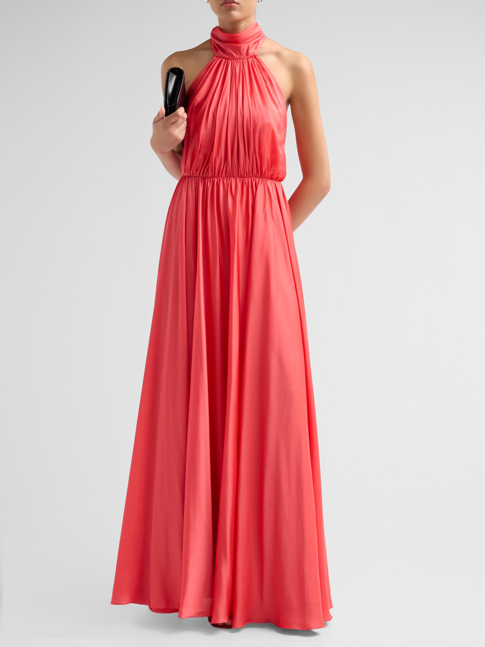 As It May Women's Elyra Satin Chiffon Halter Gown - Watermelon | Thumbnail 2