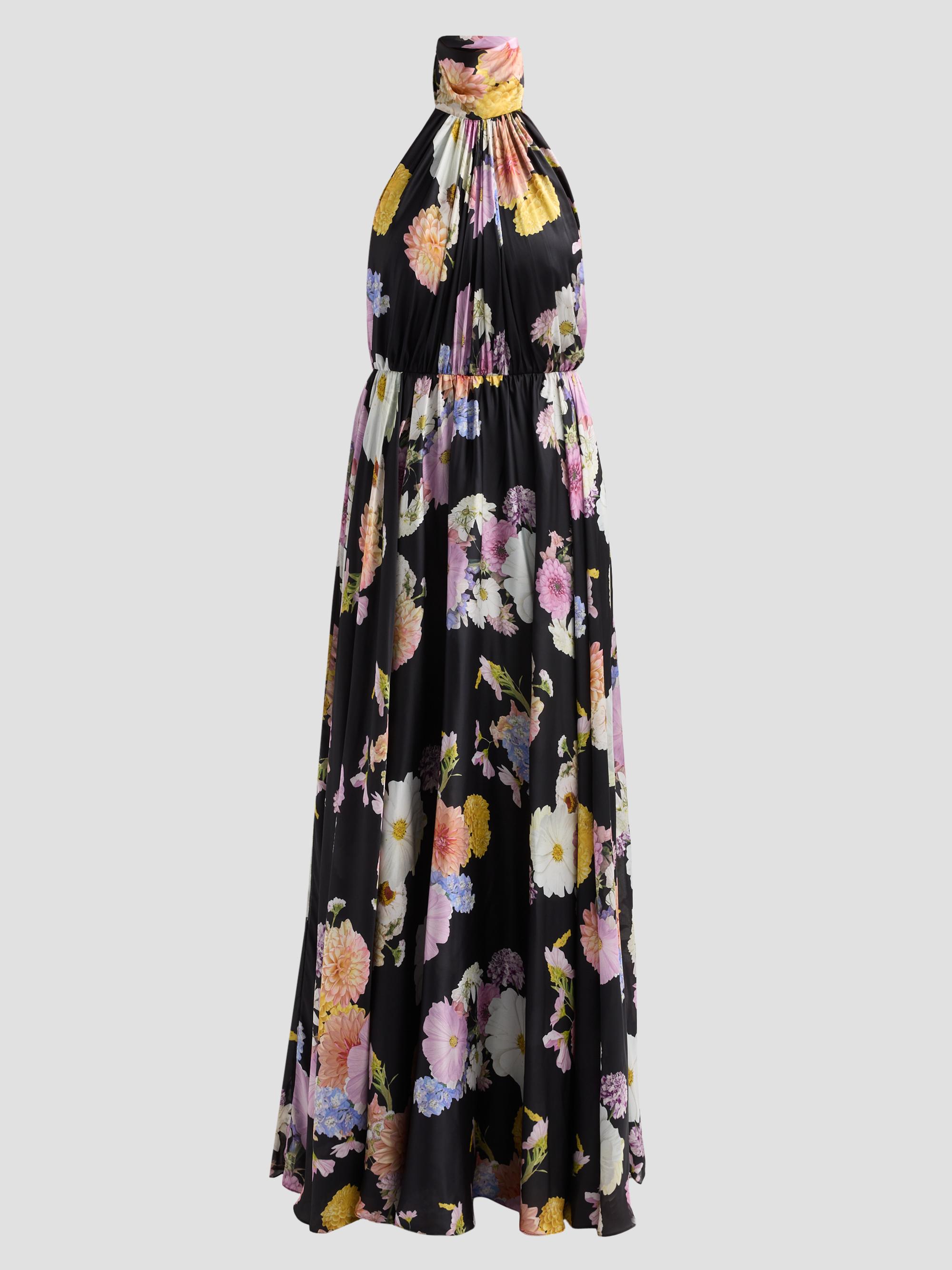 As It May Women's Eli Floral Satin Chiffon Halter Gown - Black Dahlias