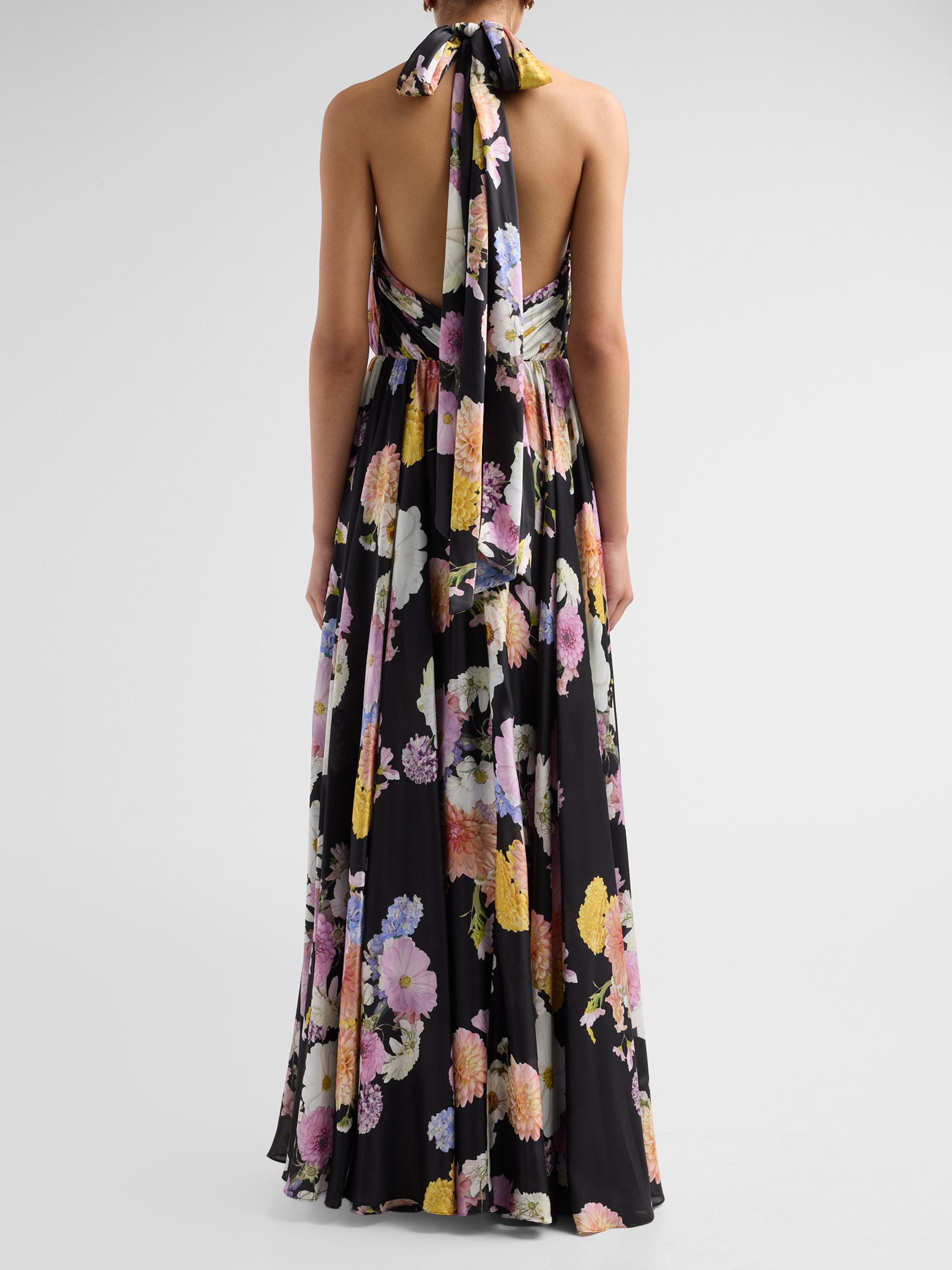 As It May Women's Eli Floral Satin Chiffon Halter Gown - Black Dahlias | Thumbnail 3