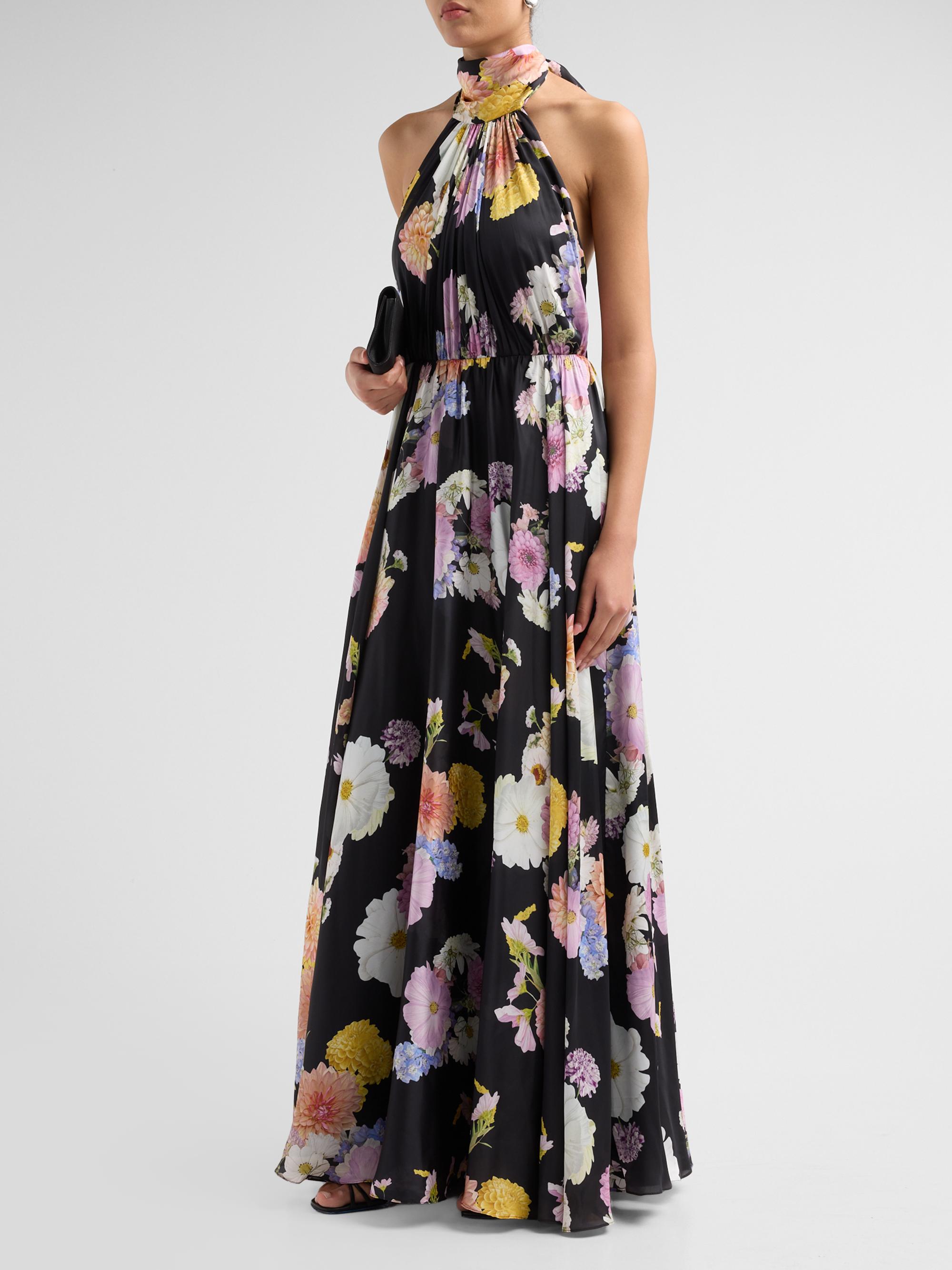 As It May Women's Eli Floral Satin Chiffon Halter Gown - Black Dahlias | Thumbnail 4