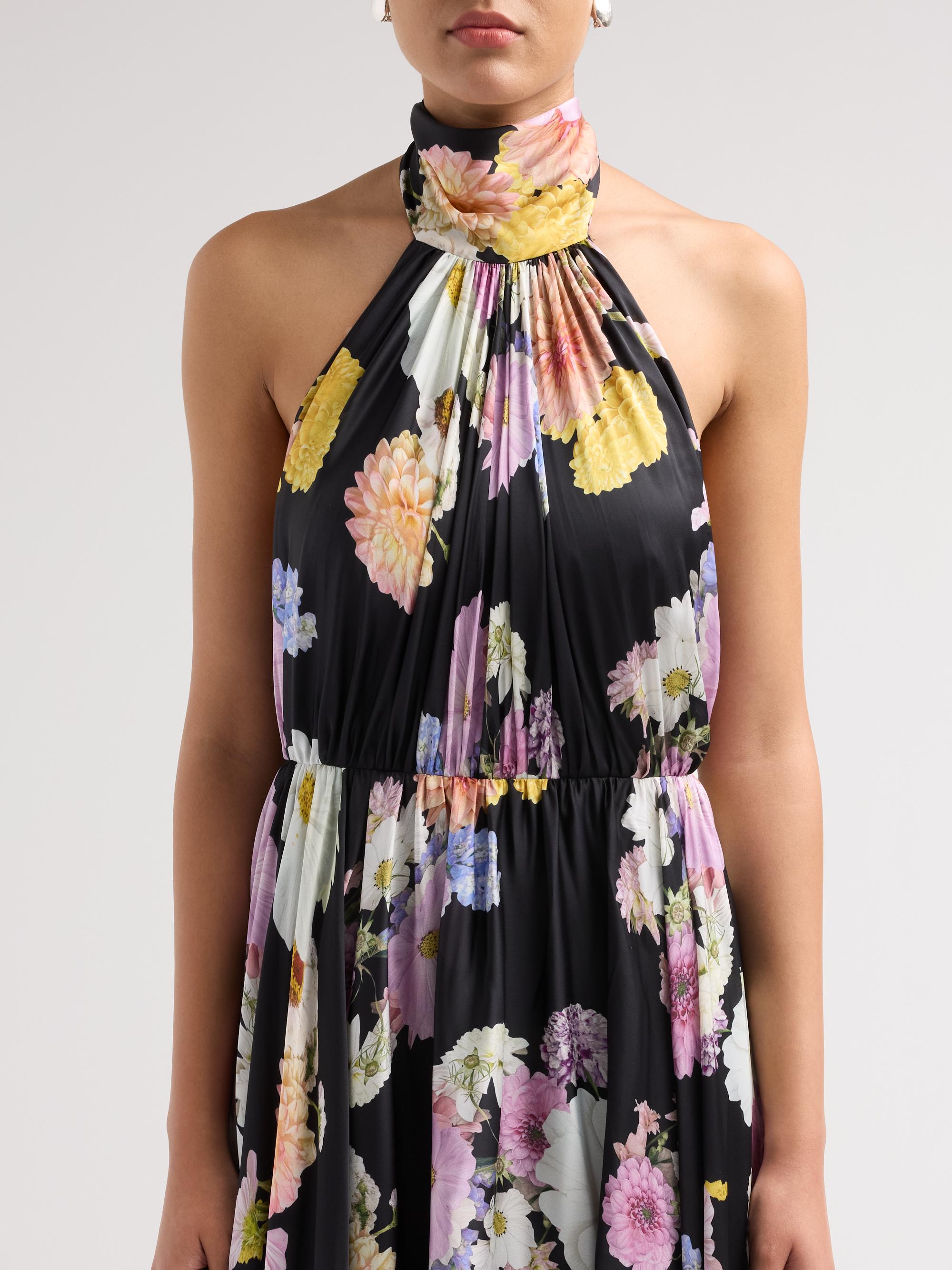 As It May Women's Eli Floral Satin Chiffon Halter Gown - Black Dahlias | Thumbnail 5