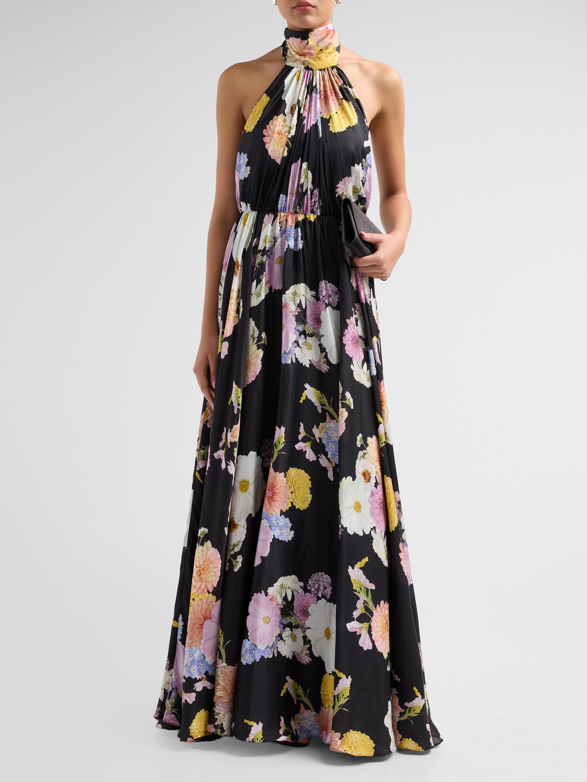 As It May Women's Eli Floral Satin Chiffon Halter Gown - Black Dahlias | Thumbnail 2