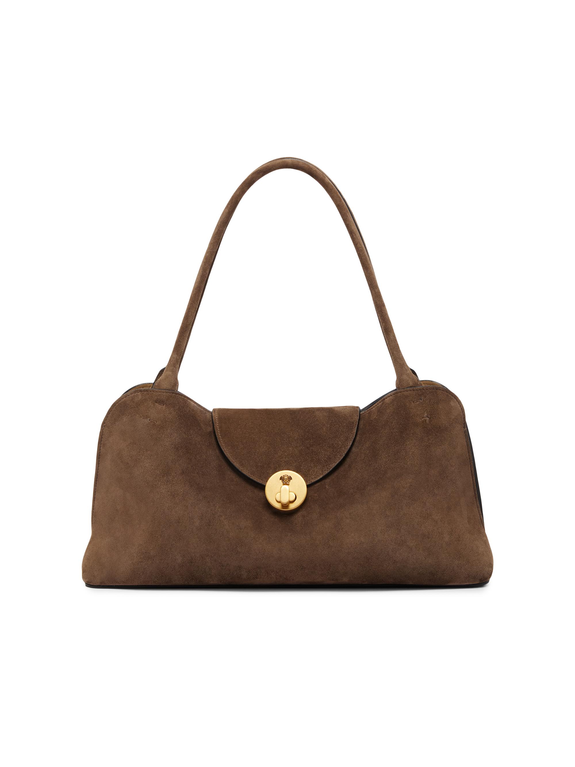 Versace Women's  Suede Shoulder Bag - Taupe Gold