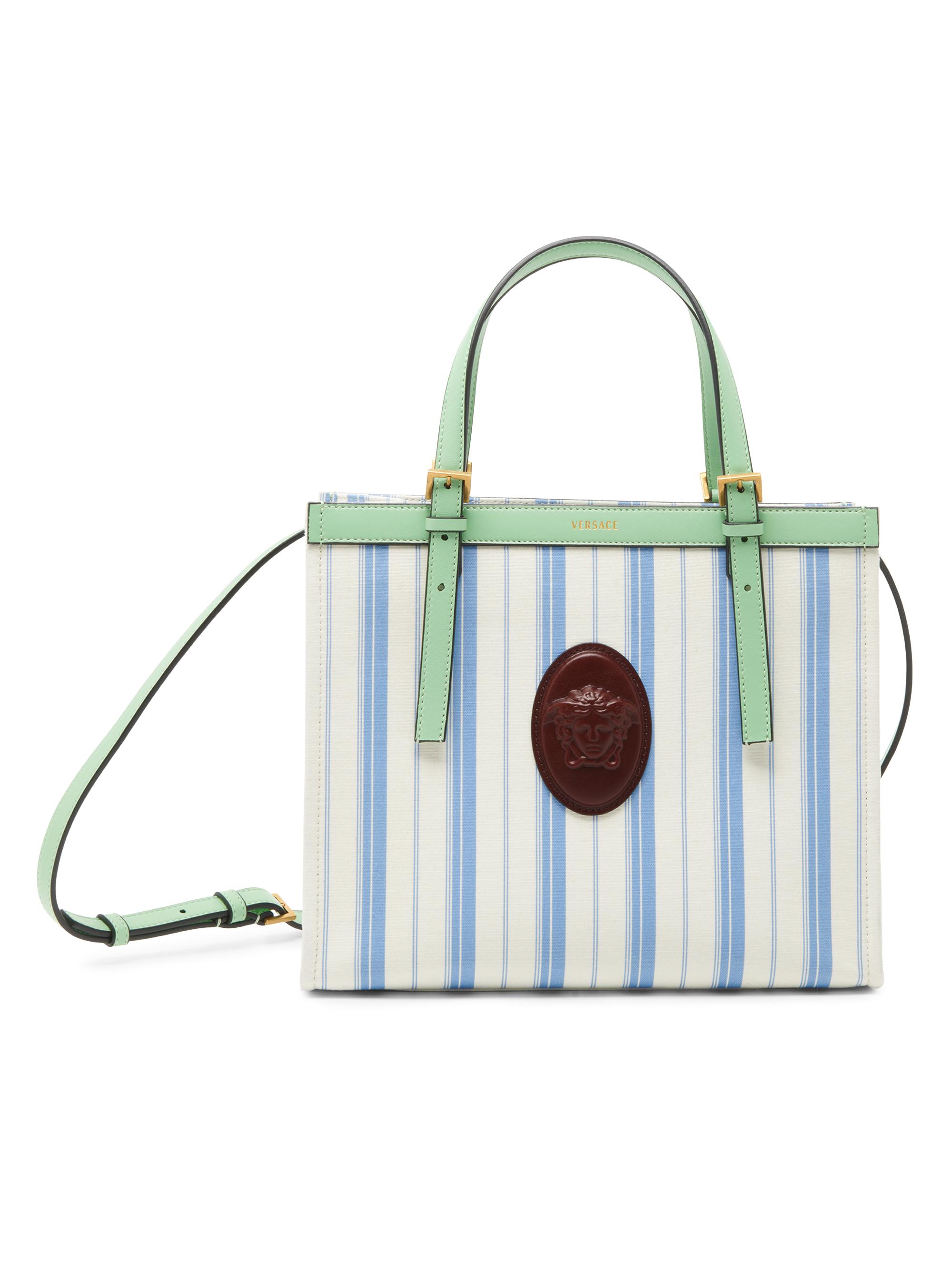 Versace Women's La Vacanza  Striped Canvas Tote Bag - Dusty Blue  Mint